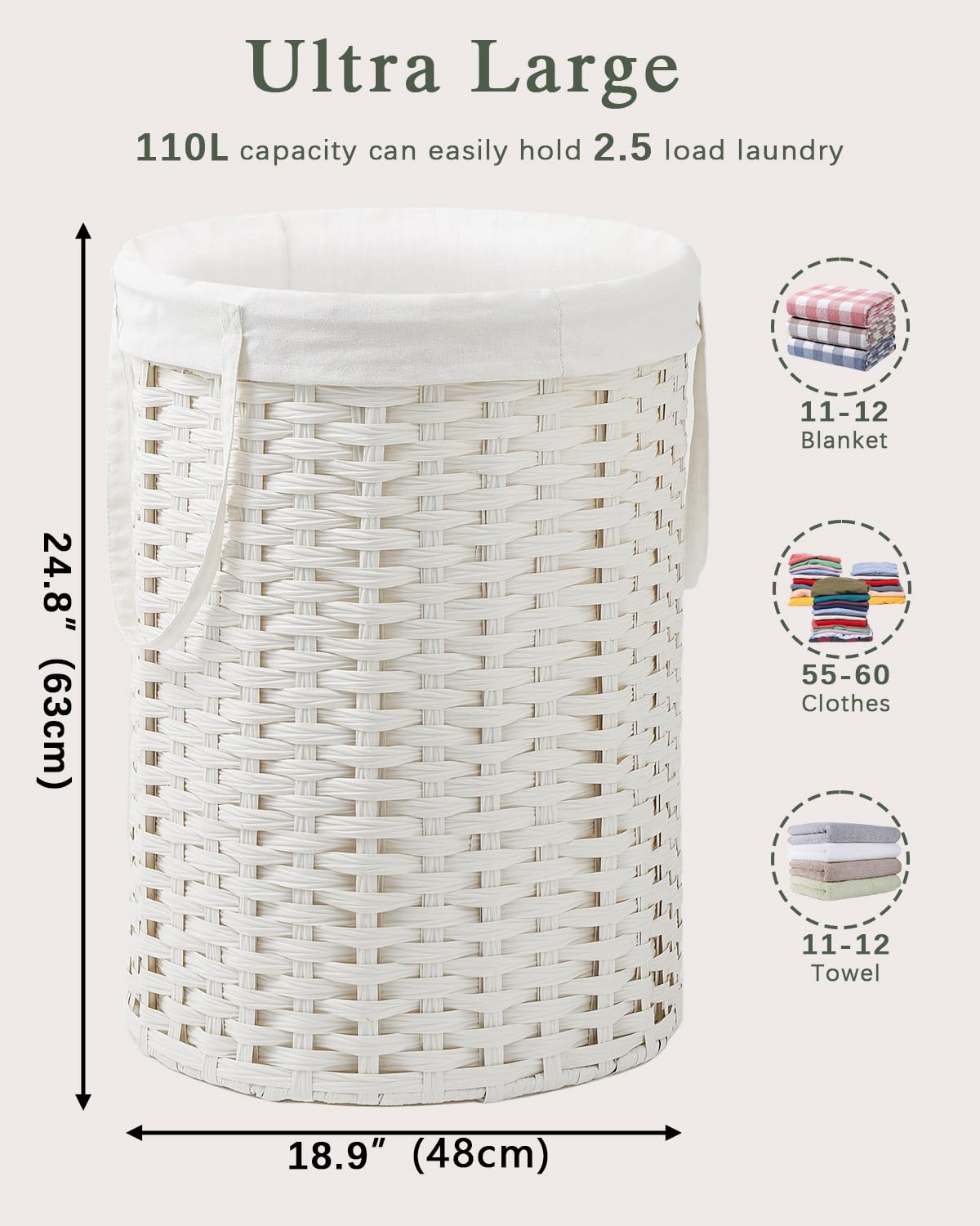 Laundry Basket Round PE Rattan Laundry Hamper