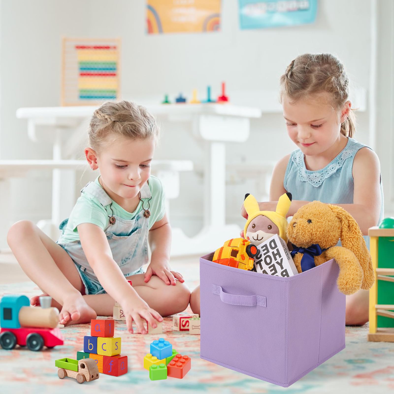 Fabric Storage Bins 6 Pack Fun Colored Durable Storage Cubes with Handles Foldable Cube Baskets for Home (6 Count)