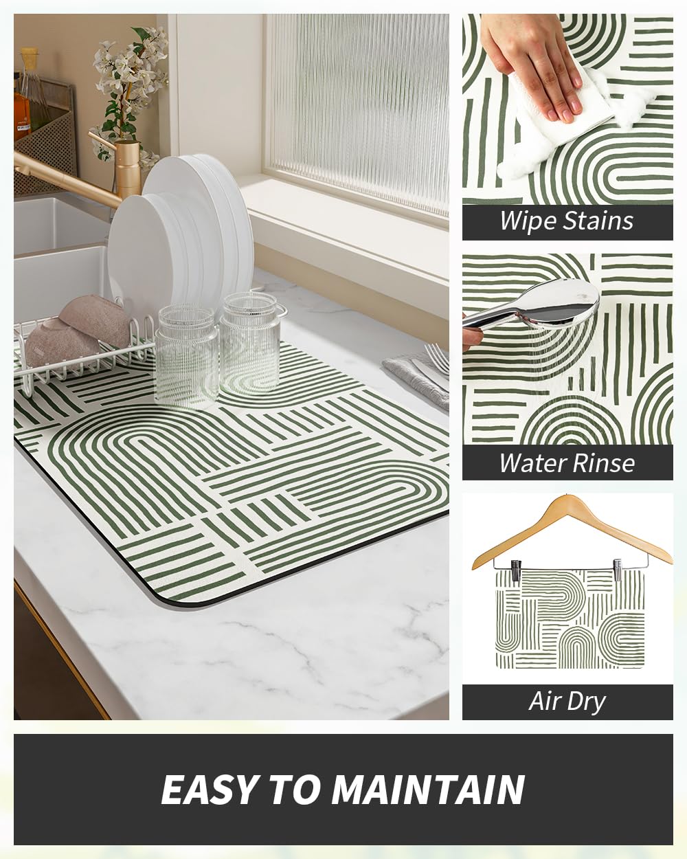 Coffee Mat Hide Stain Rubber Backed Absorbent Dish Drying Mat for Kitchen Counter