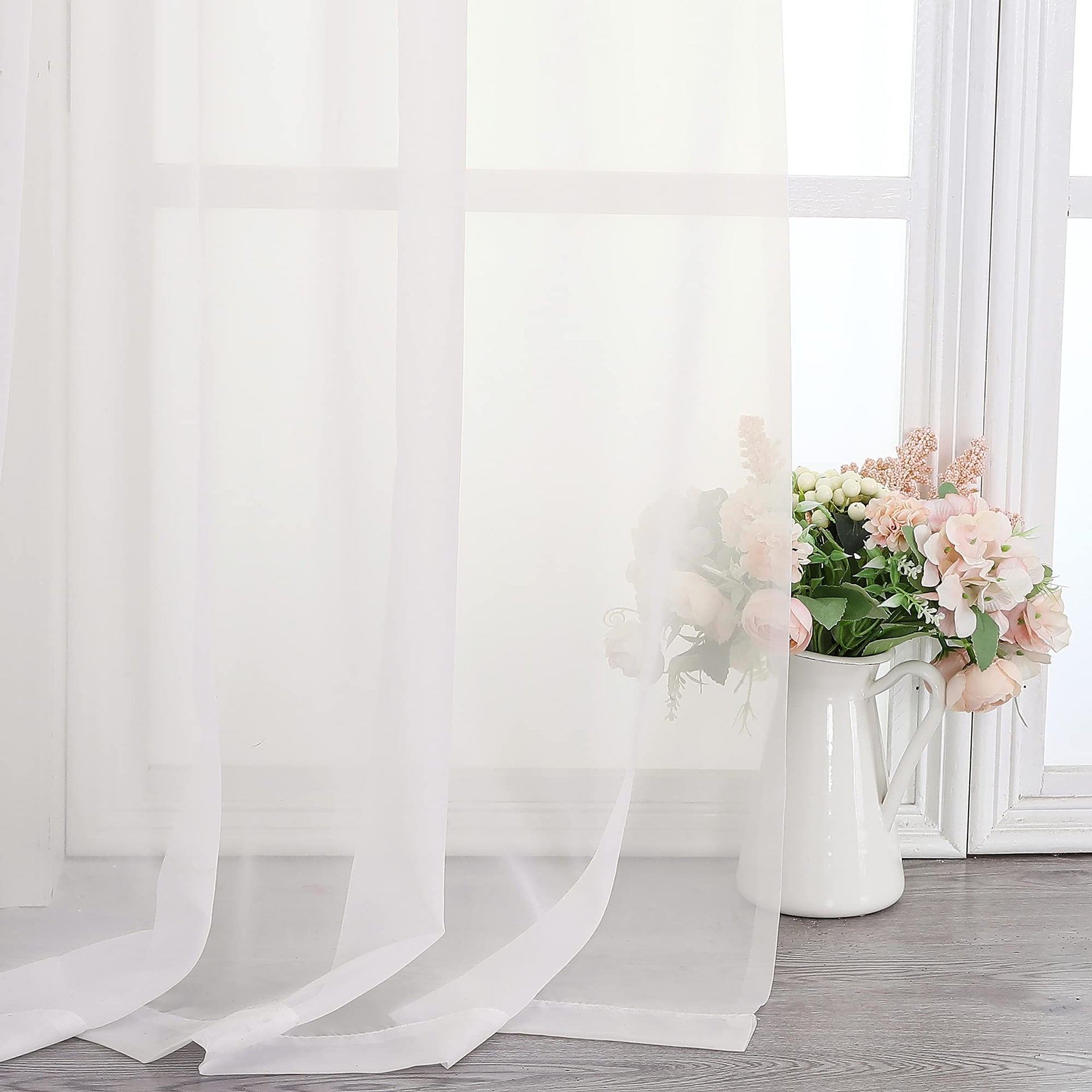 Ivory Sheer Scarf Valances for Windows 216 Inch Extra Long (2 Count)