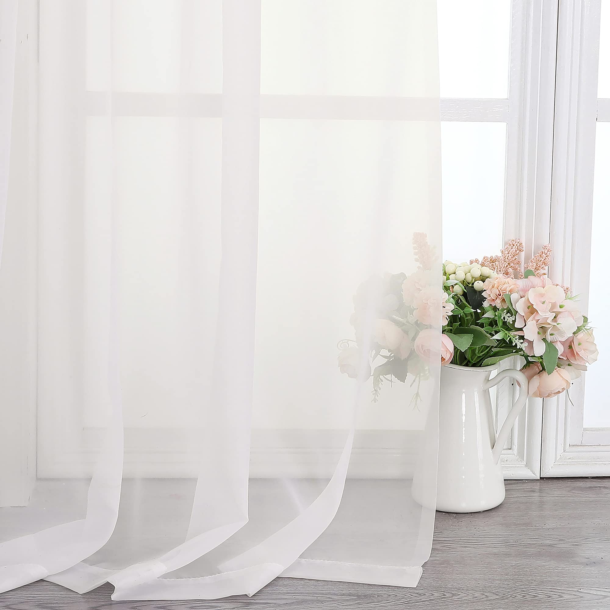 Ivory Sheer Scarf Valances for Windows 216 Inch Extra Long (2 Count)