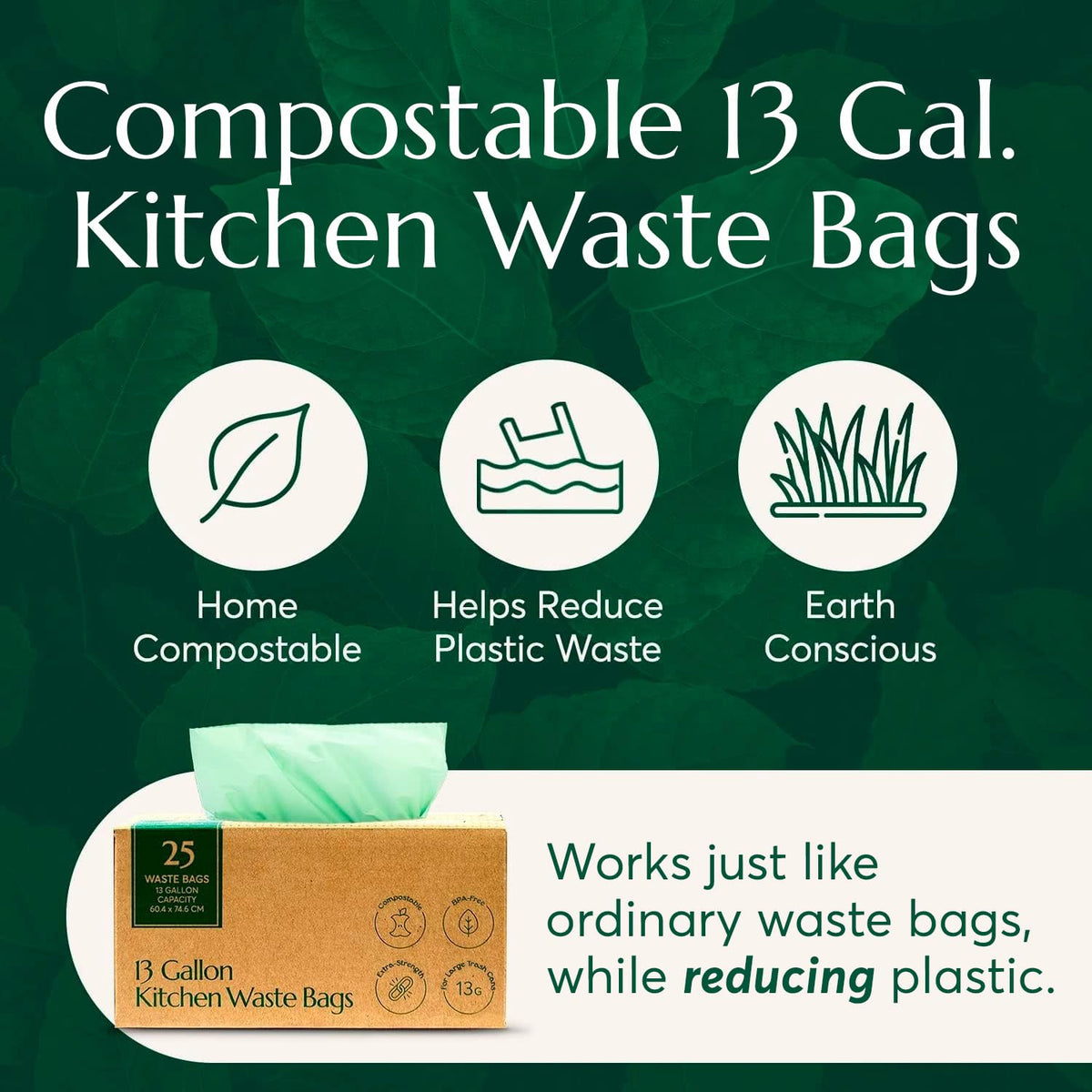 Compostable* Waste Bags with Drawstring (25 Count)