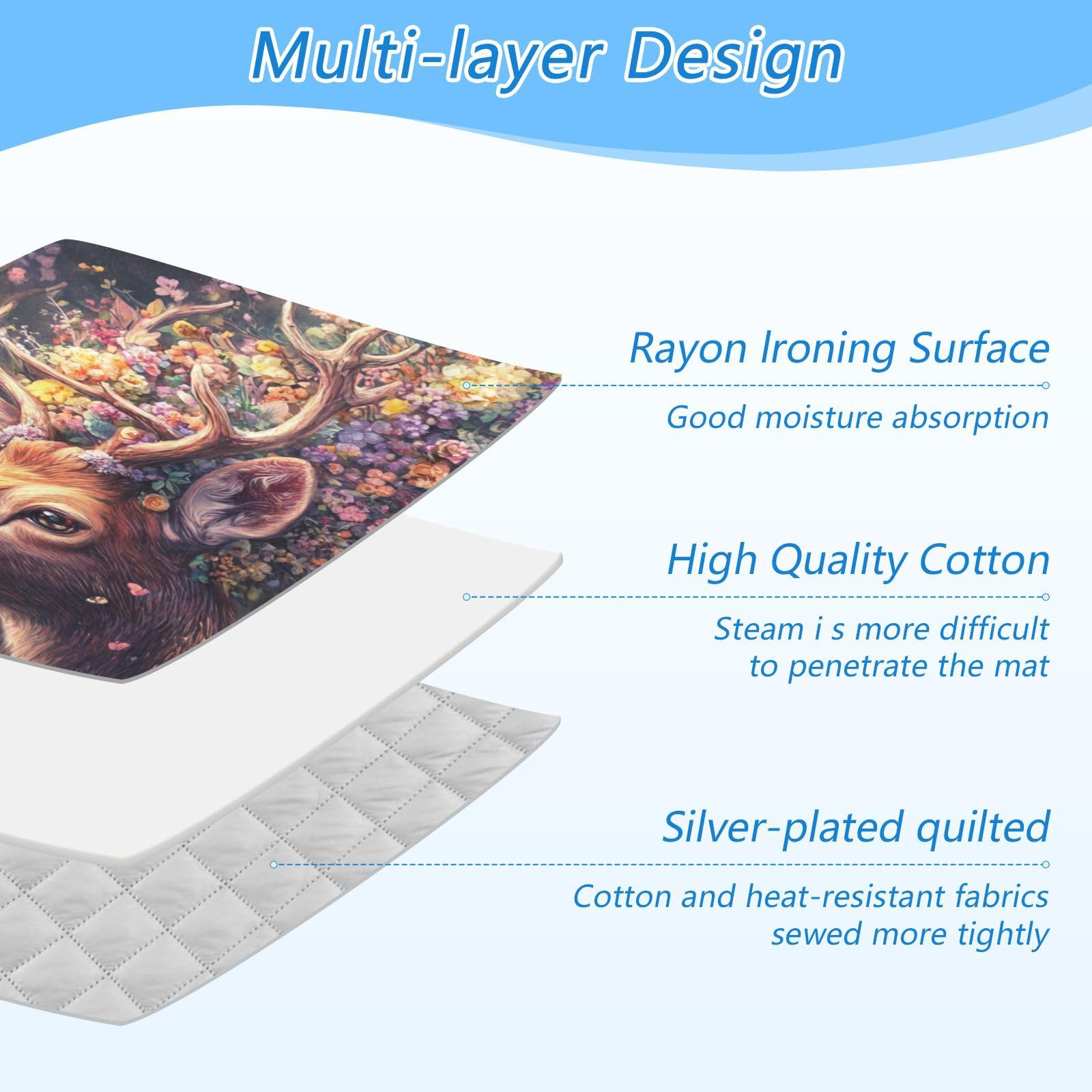 Deer with Butterfly Floral Ironing Mat Thickened Ironing Blanket Travel Portable Double