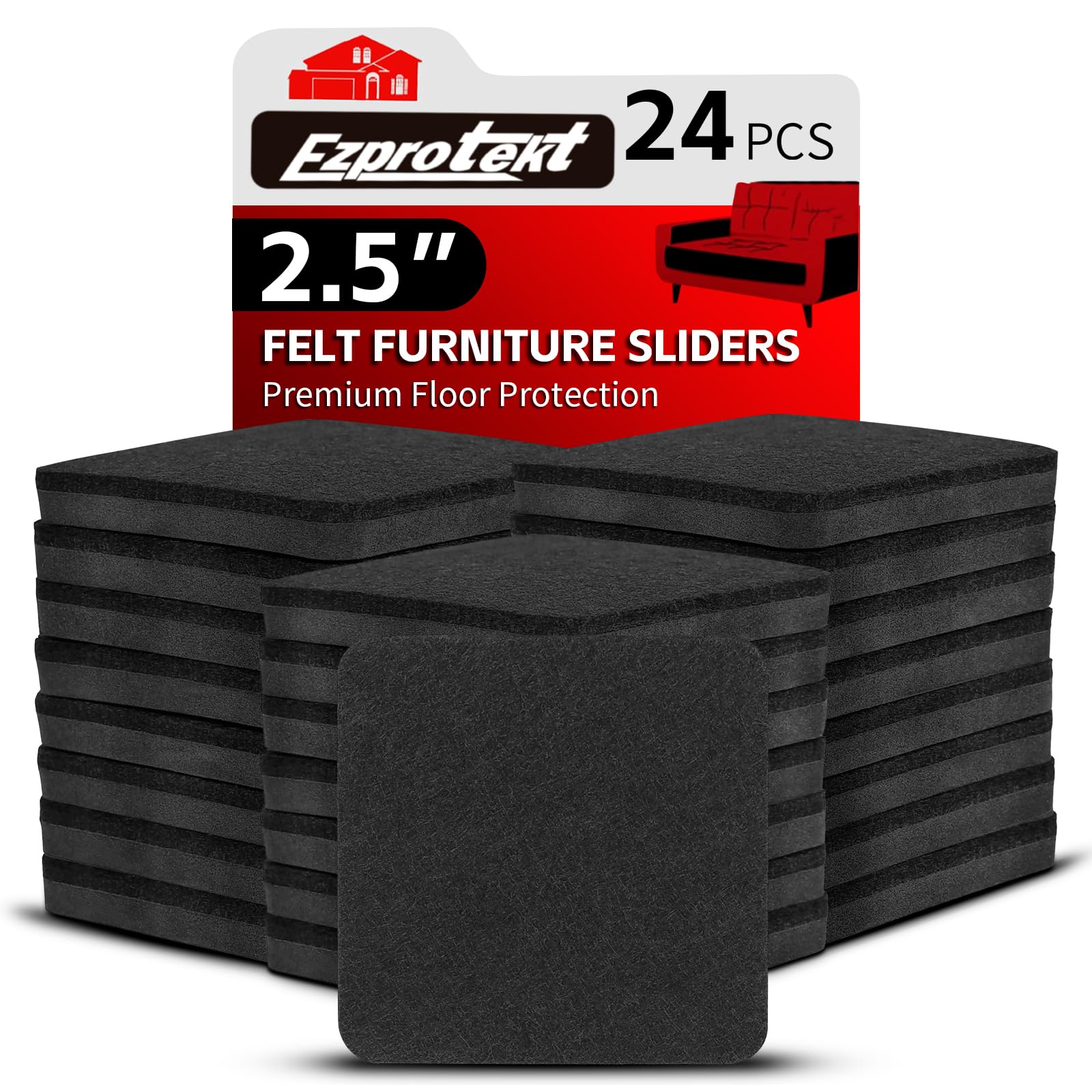 2.5" Felt Furniture Movers Sliders for Hardwood Floors (24 Count)