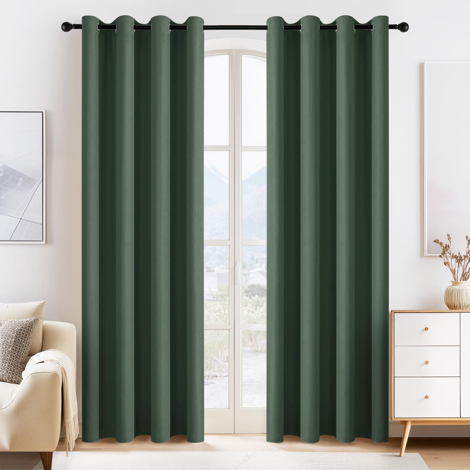 Dark Green Blackout Curtains 80 inch Long 2 Panels Set (2 Count)