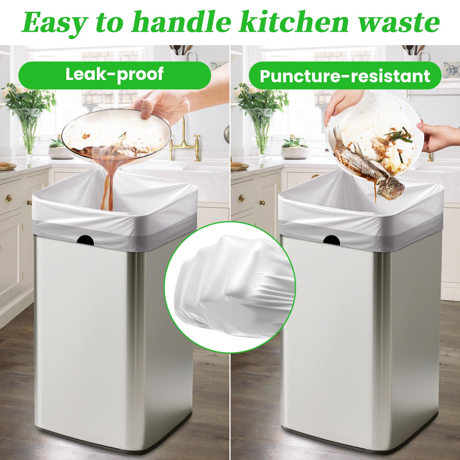 Trash Bags 15 Gallon Tall Kitchen Drawstring Garbage Bag Fit 13 (30 Count)