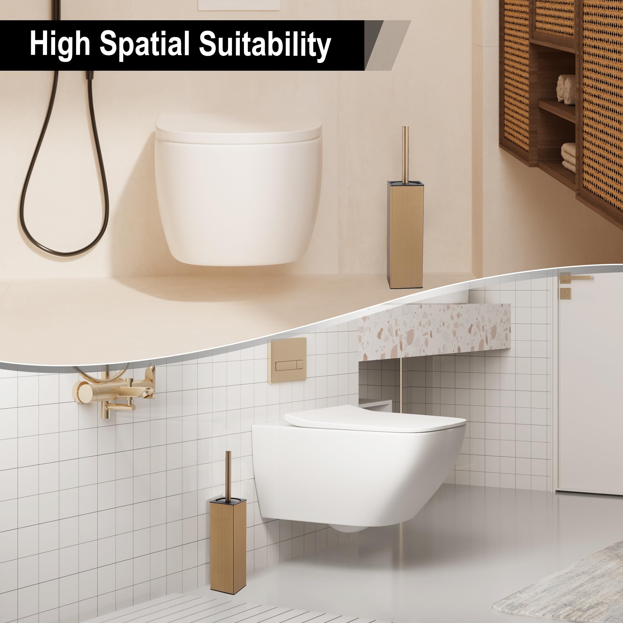 Toilet Brush with Holder for Bathroom Matte Brushed Brass Aluminium Standing for Bathroom Toilet Bowl Cleaner Brush and Holder Set
