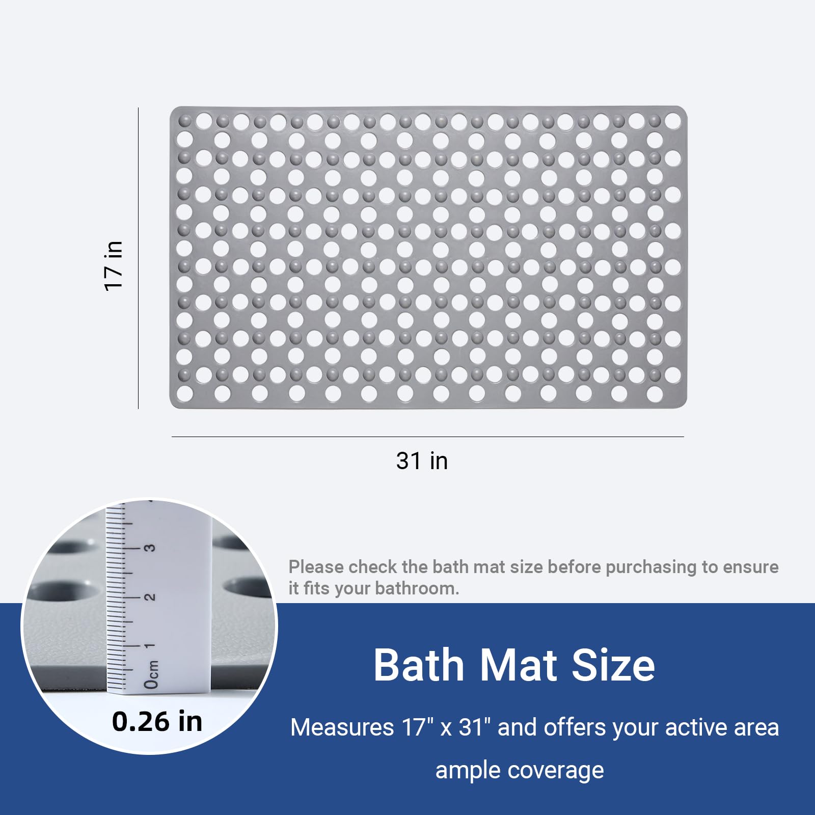 Non Slip Bathtub Mat and Shower Mat 31x17 inch