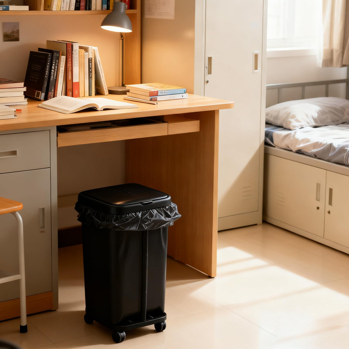 Collapsible Trash Can Camping Portable Garbage Bin Holder Stand with Wheels Plastic Outdoor Trash Can with Lid for Outside Indoor