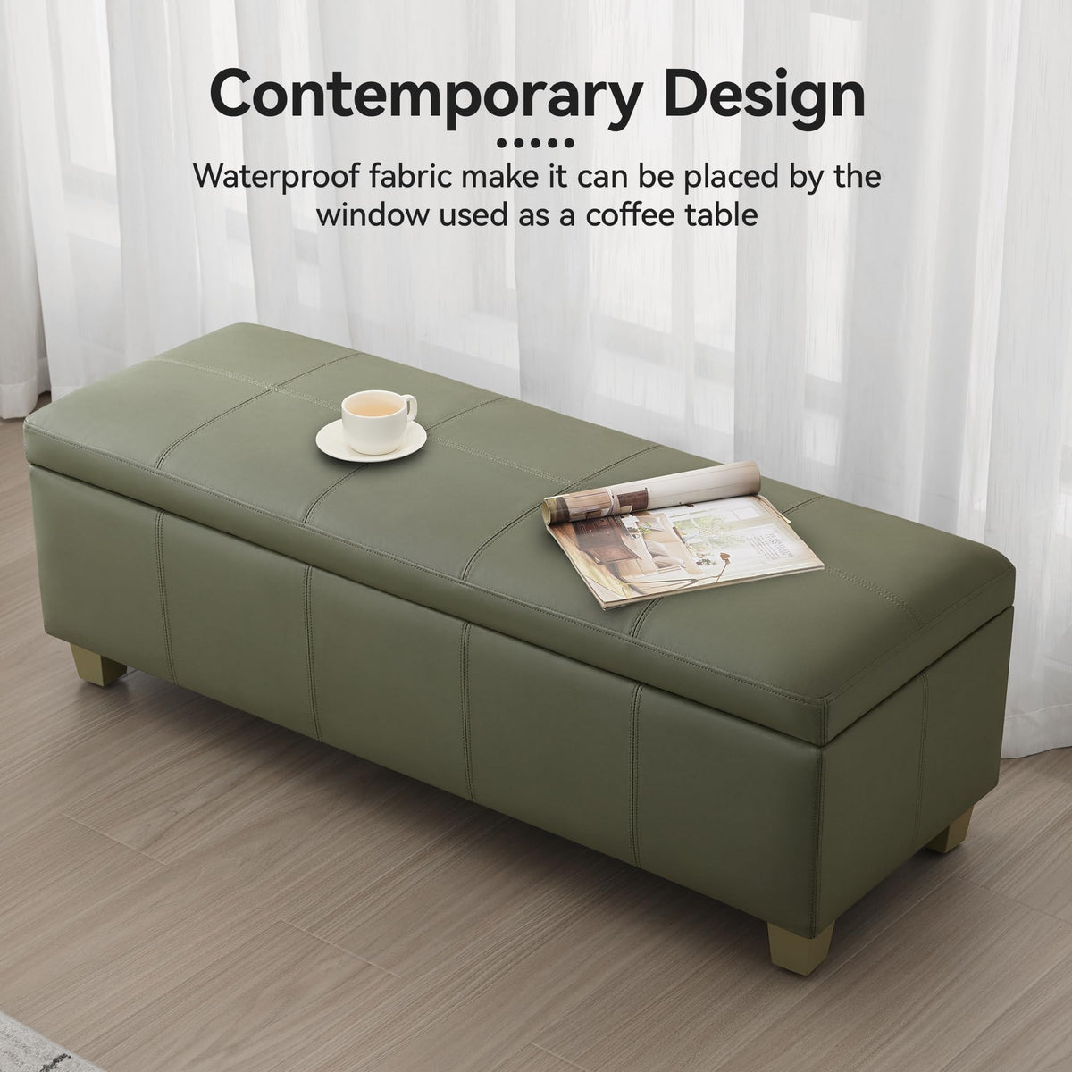 51" Faux Leather Storage Ottoman