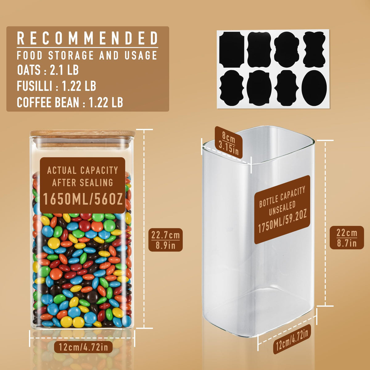 56oz Rectangle Airtight Glass Storage Containers with Bamboo Lids (4 Count)