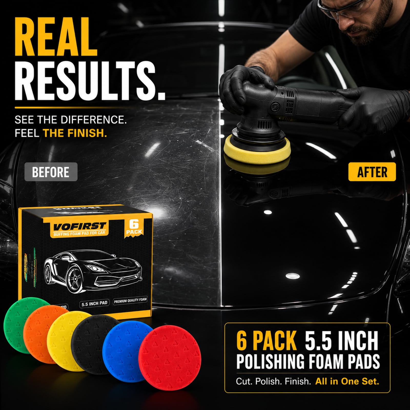 Buffing Pads 5.5 Inch 6 Pcs Foam Polishing Pad for Car Detailing (6 Count)