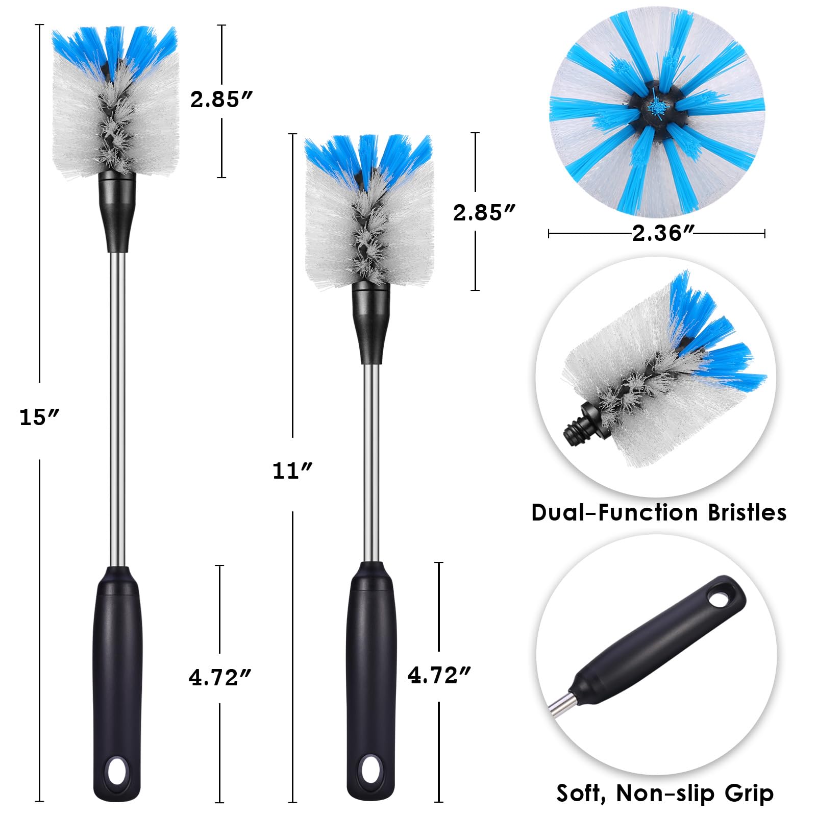 Stainless Steel Bottle Brush with Replaceable Head (2 Count) - ModHome Supplies