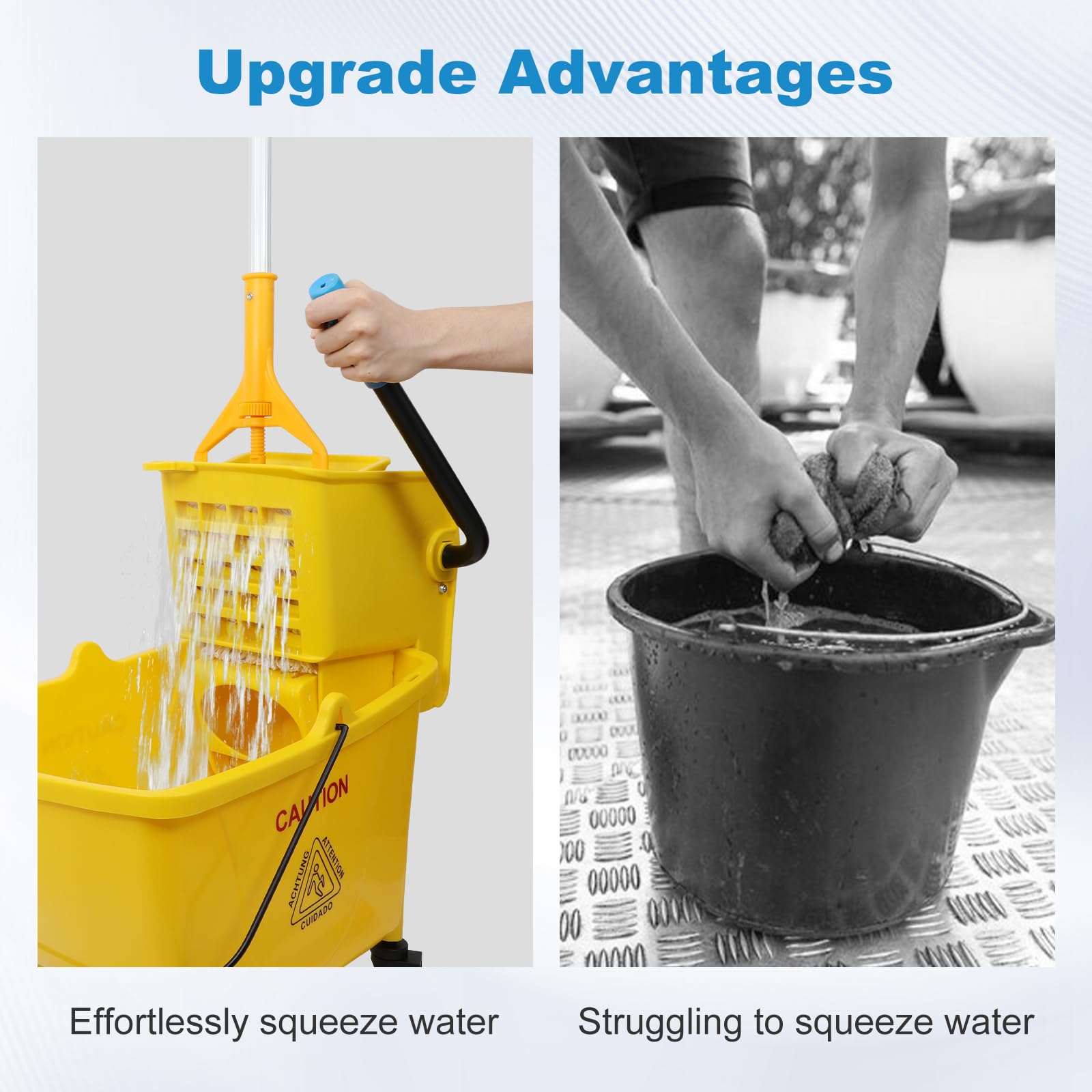 35 Qt Commercial Mop Bucket with Side Press Wringer on Wheels and Mops Set for Floor Cleaning