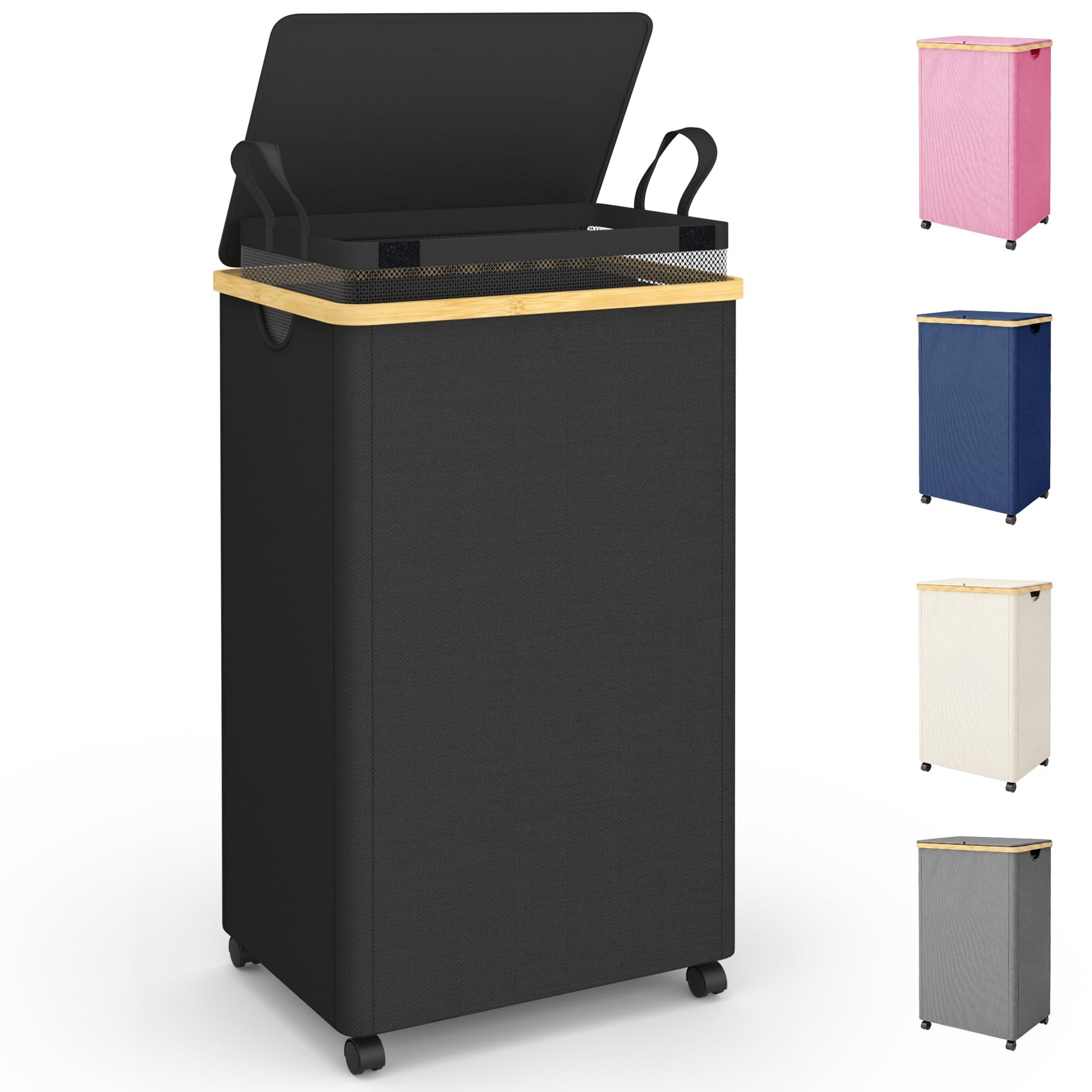 100L Laundry Basket with Wheels and Lid