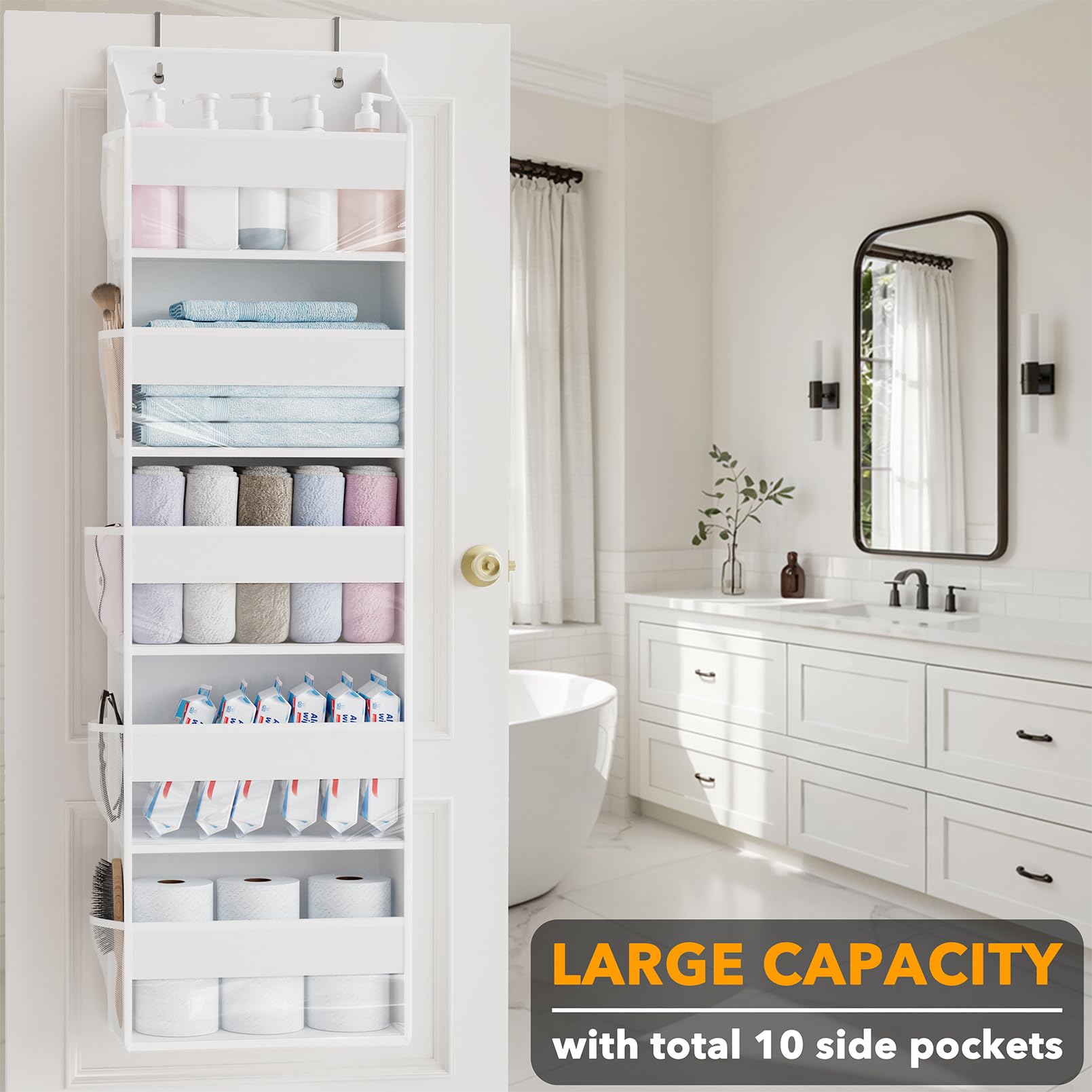 2 Pack Over The Door Organizer with 5 Large Pockets and 10 Mesh Side Pockets