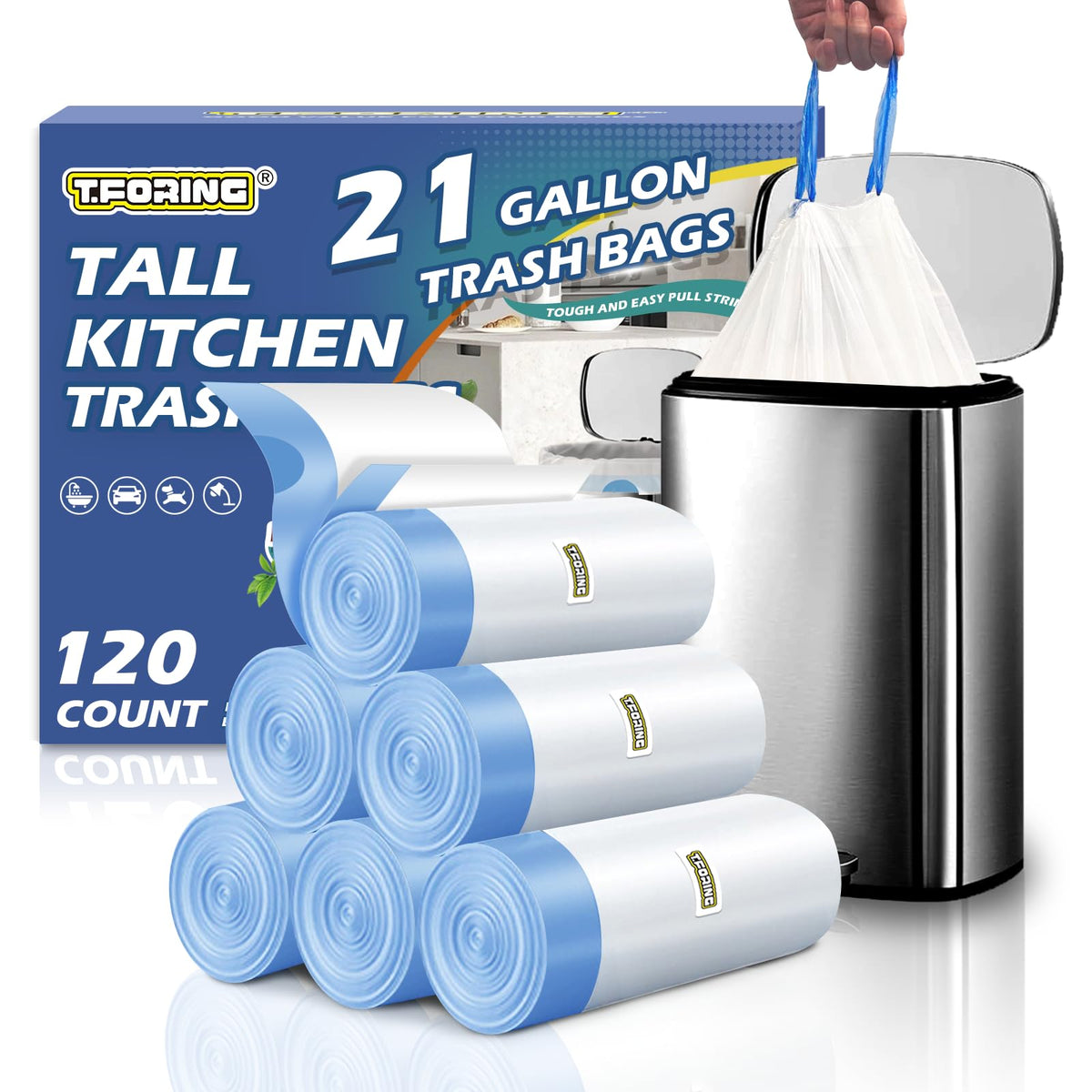 21 Gallon Tall Kitchen Trash Bags Drawstring (120 Count)