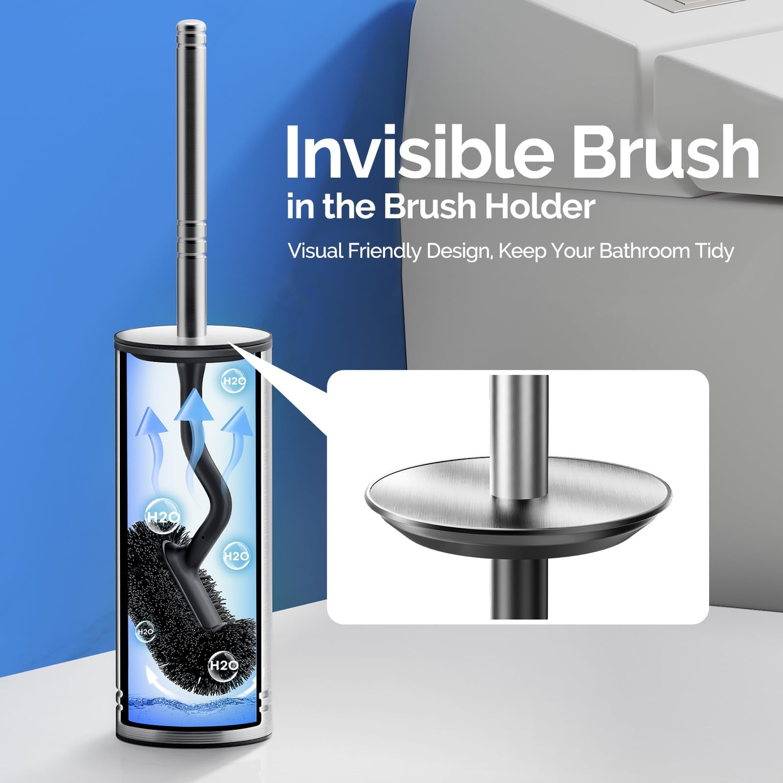 Toilet Brush and Holder Set：Stainless Steel Deep Clean Bathroom