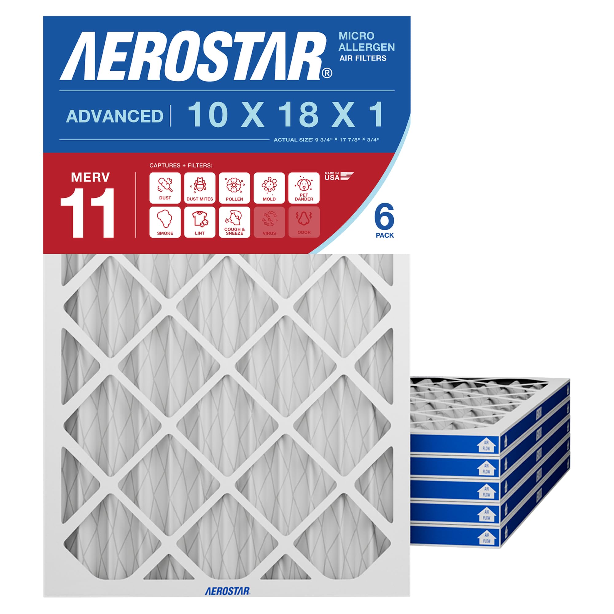 Air Filter 10x18x1 MERV 11 AC Filter (6 Count)