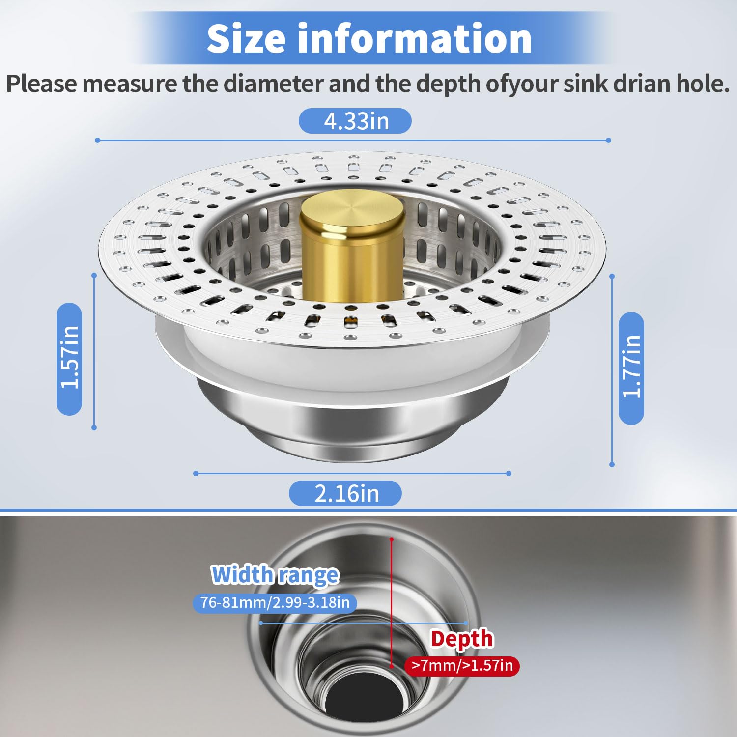 Upgraded 3 in 1 Kitchen Sink Drain Filter (2 Count)