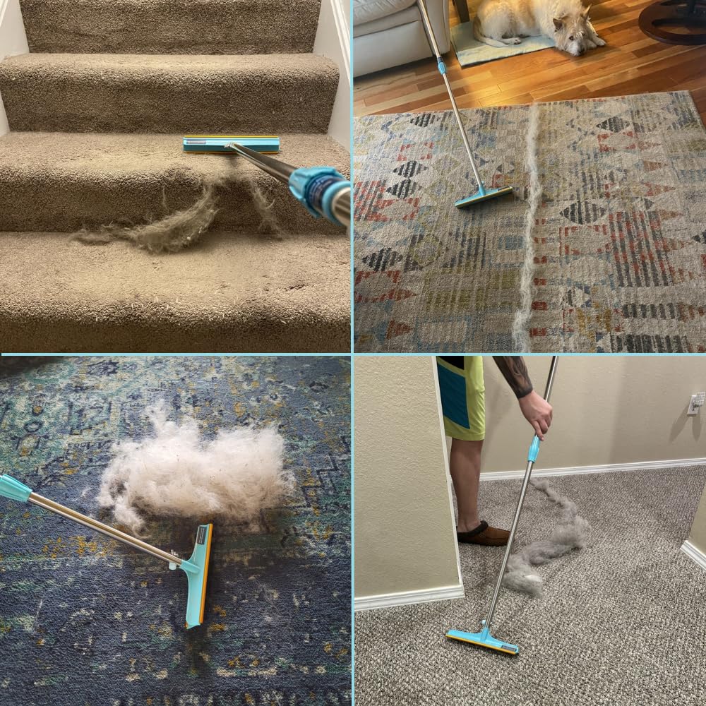 Xtra Carpet Rake for Pet Hair Removal 60" Telescopic Handle