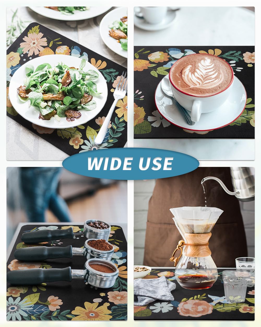 Coffee Mat Hide Stain Rubber Backed Absorbent Dish Drying Mat for Kitchen Counter