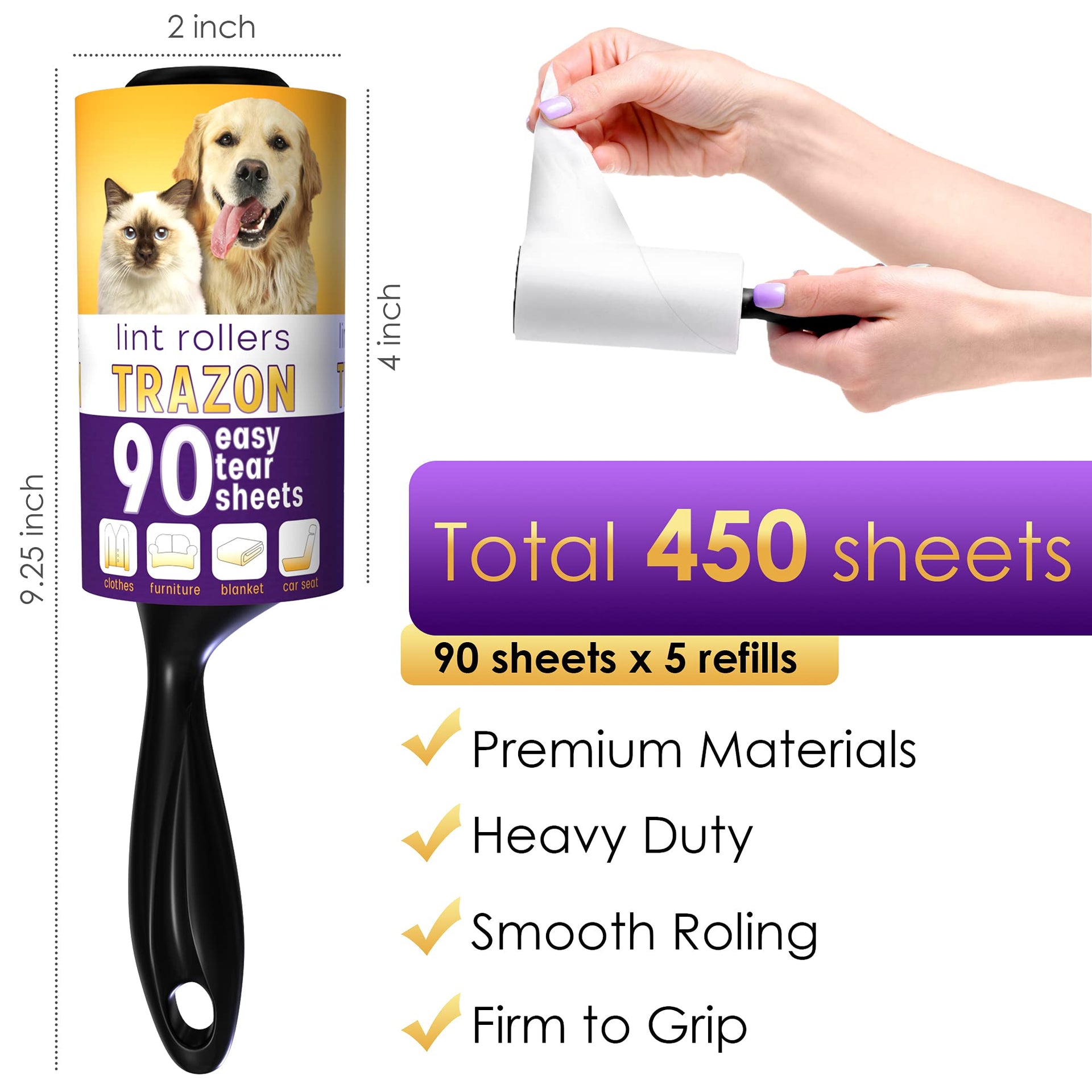 Lint Rollers Value Pack of 450 Sheets (5 Count)
