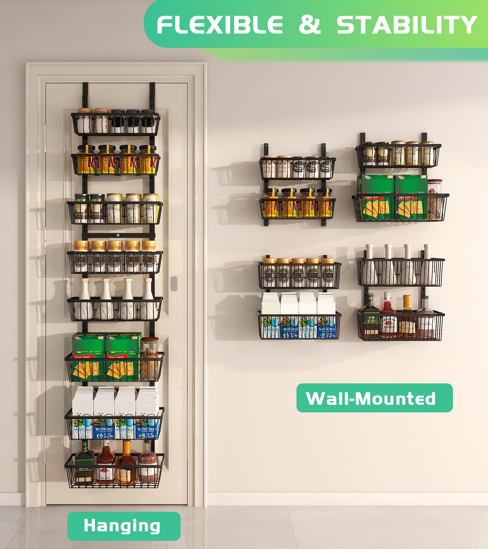 12 Inch Wide Narrow Over The Door Pantry Organizer Black 8
