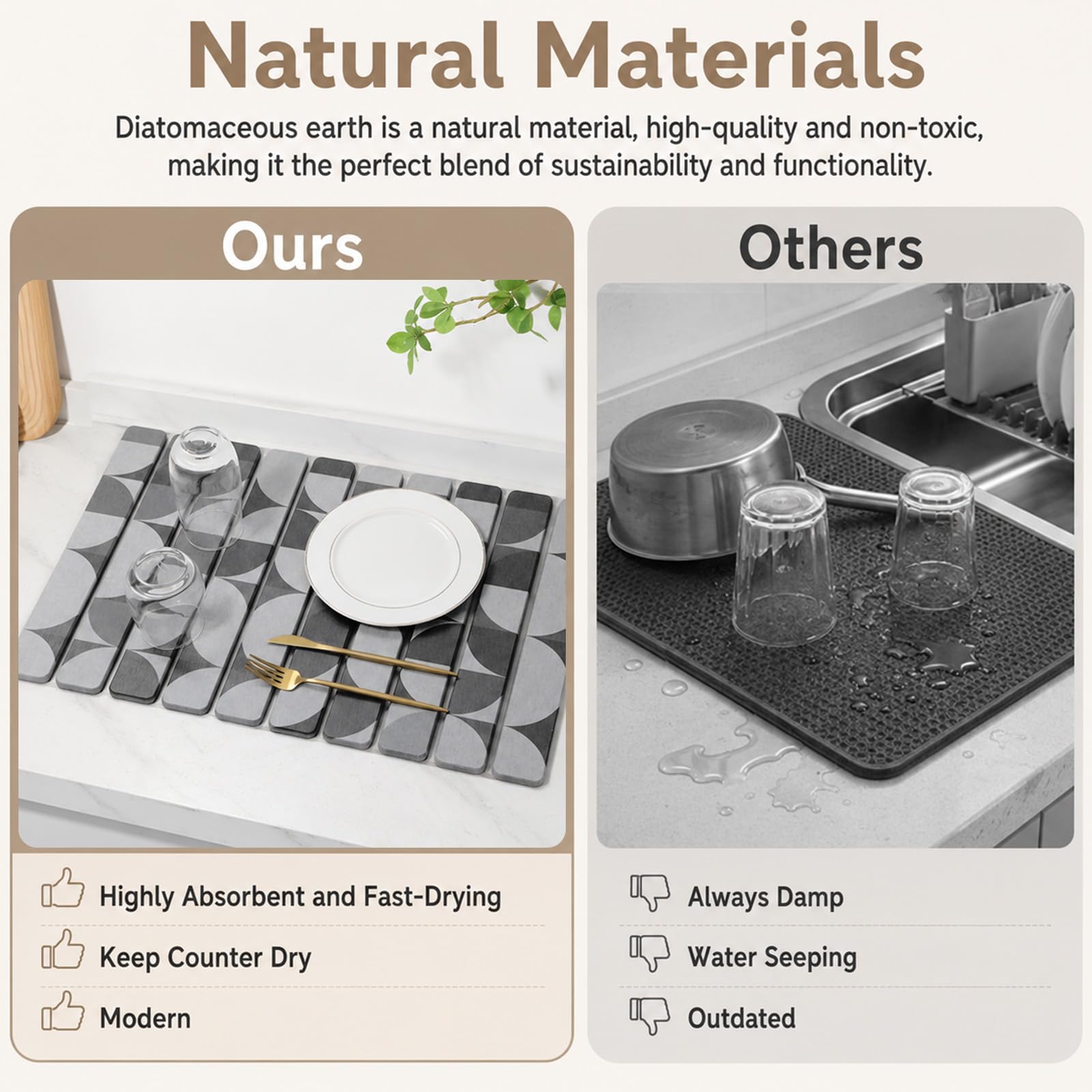 Large Stone Dish Drying Mat for Kitchen Counter (2 Count)