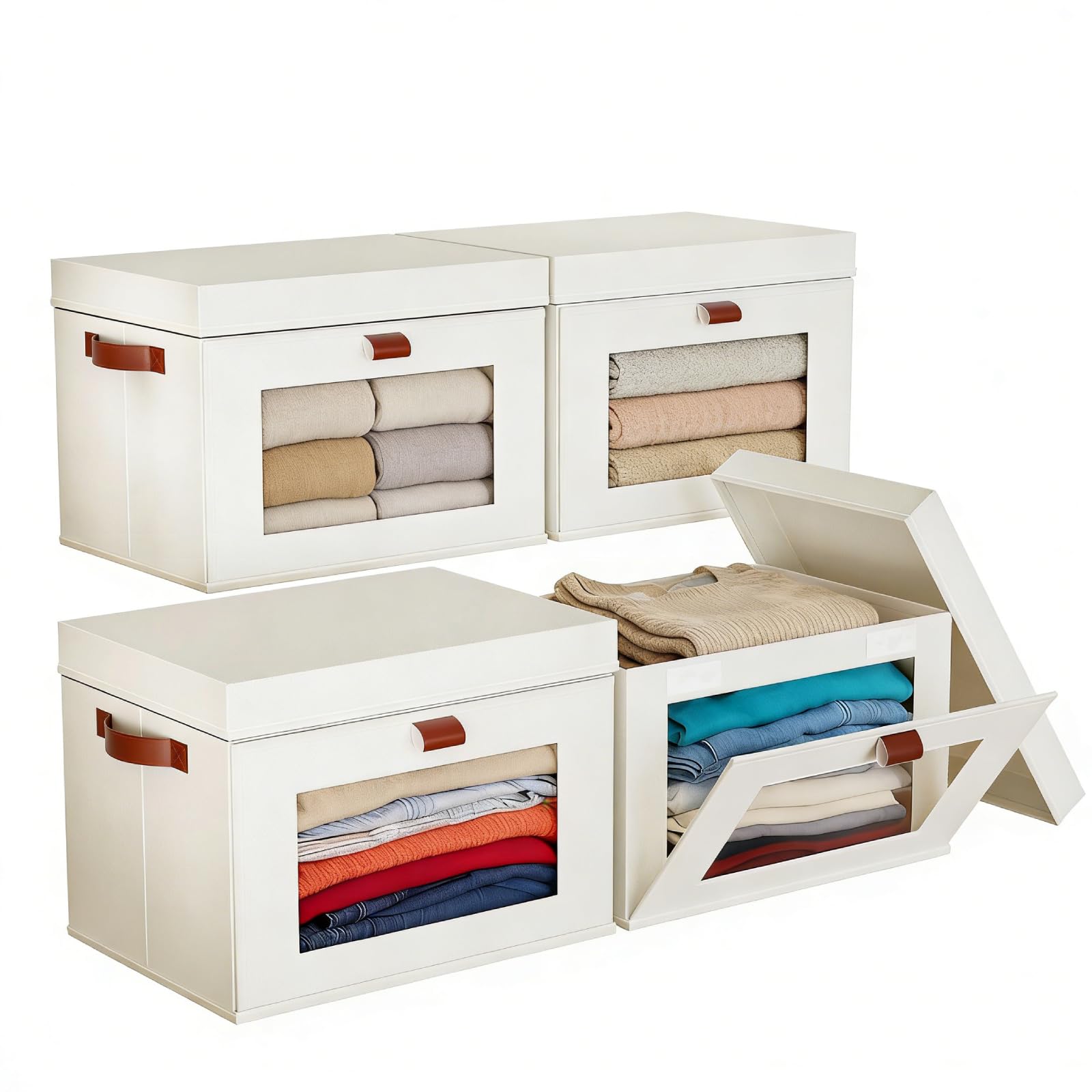 4 Pack Collapsible Stackable Storage Bins with Lids