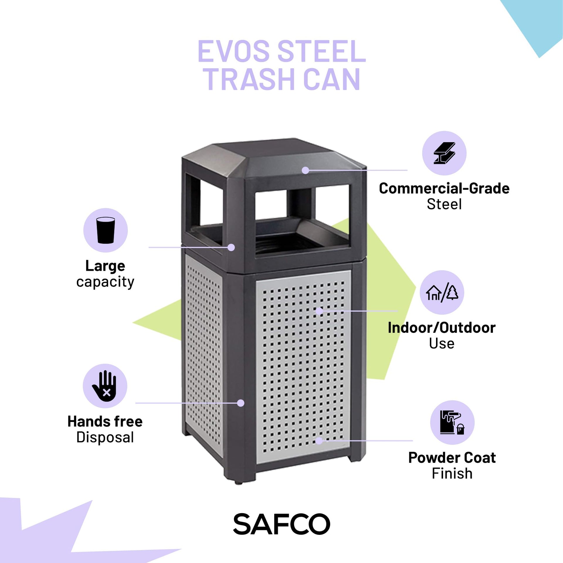 Evos Commercial Steel Indoor Outdoor Trash Can