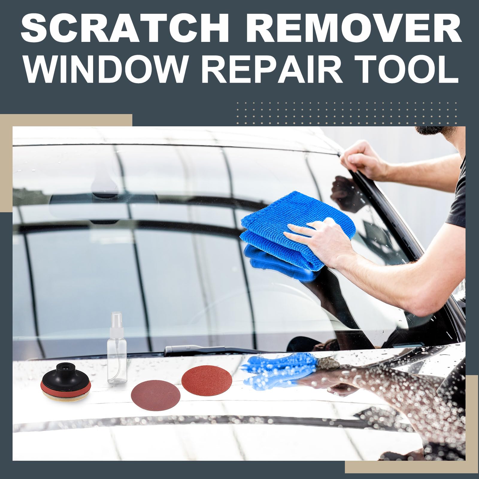 55 Pcs Glass Polishing Kit Windshield Scratch Repair Kit Car Windscreen Glass Scratch Remover 120g Cerium Oxide Powder Wheels Polish Pads Sandpaper Window Repair Tool for Car Windscreen (55 Count)