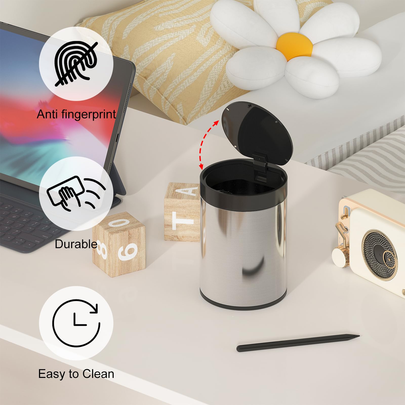 Mini Trash Can for Desk 0.4 Gallon Stainless Steel mini Desk Trash can with Lid