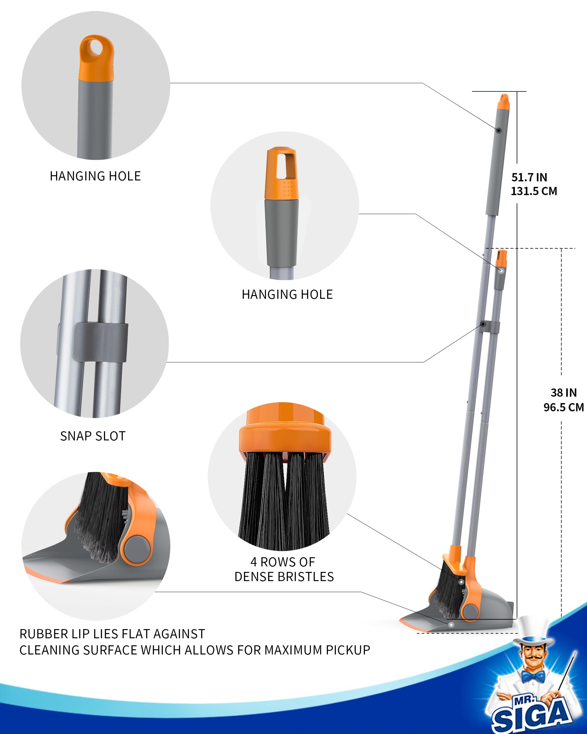Broom and Dustpan Set with Adjustable Long Handle
