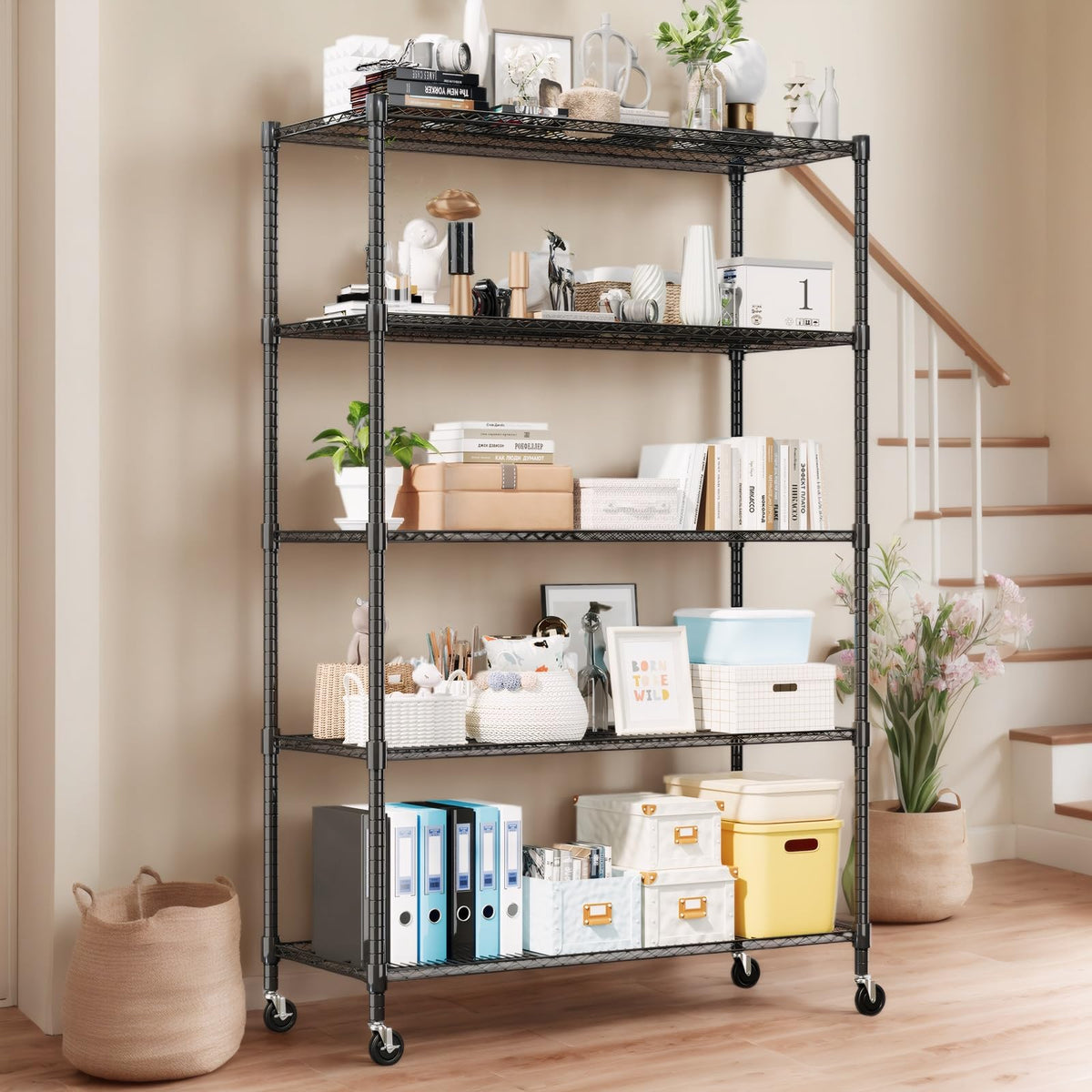 Storage Shelves 60"W Wire Shelving with Wheels 3250LBS Heavy Duty Metal Shelves for Storage
