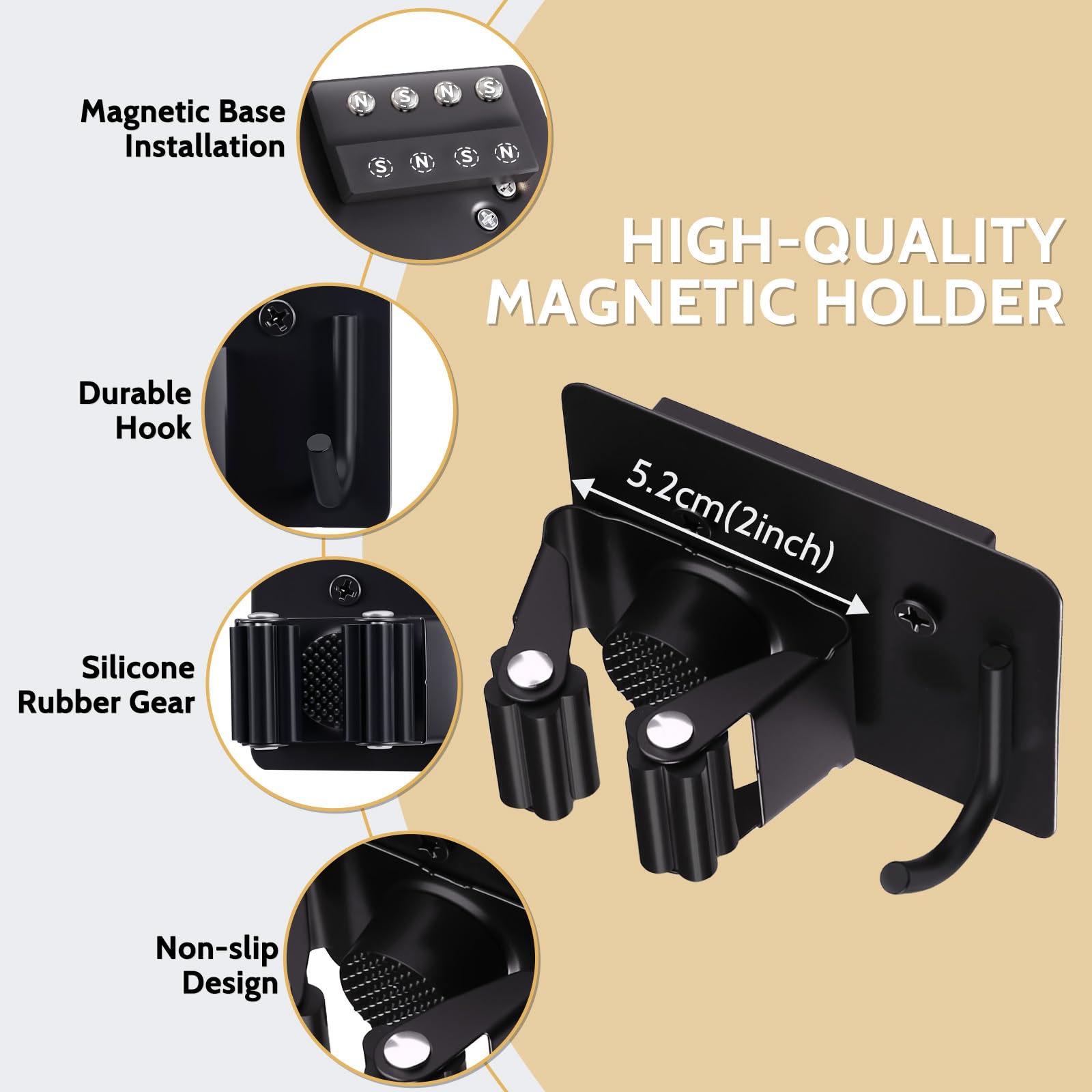 4pcs Magnetic Broom Holder Wall Mount (4 Count)
