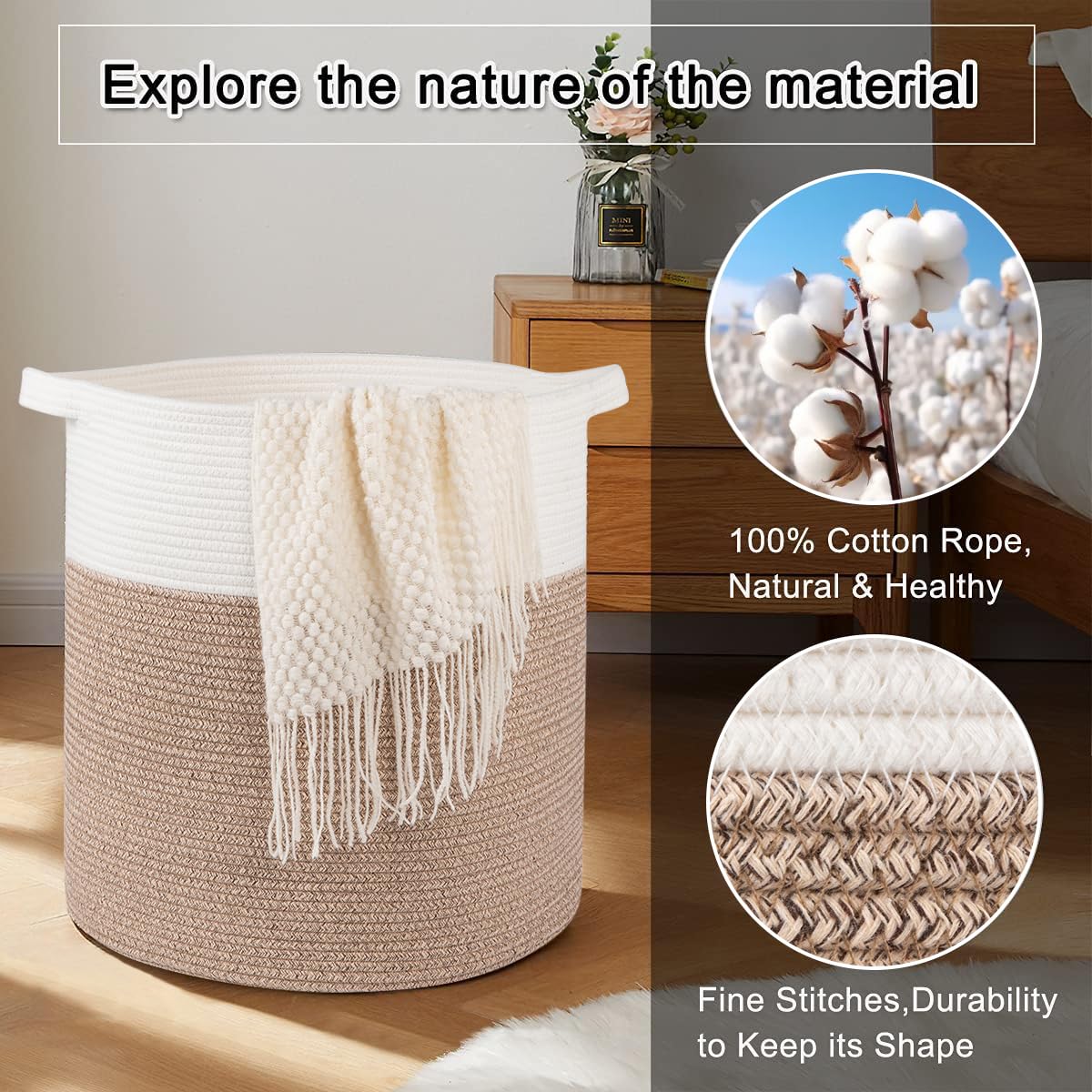 80L Laundry Basket Laundry Hamper Nursery Hamper Brown&White