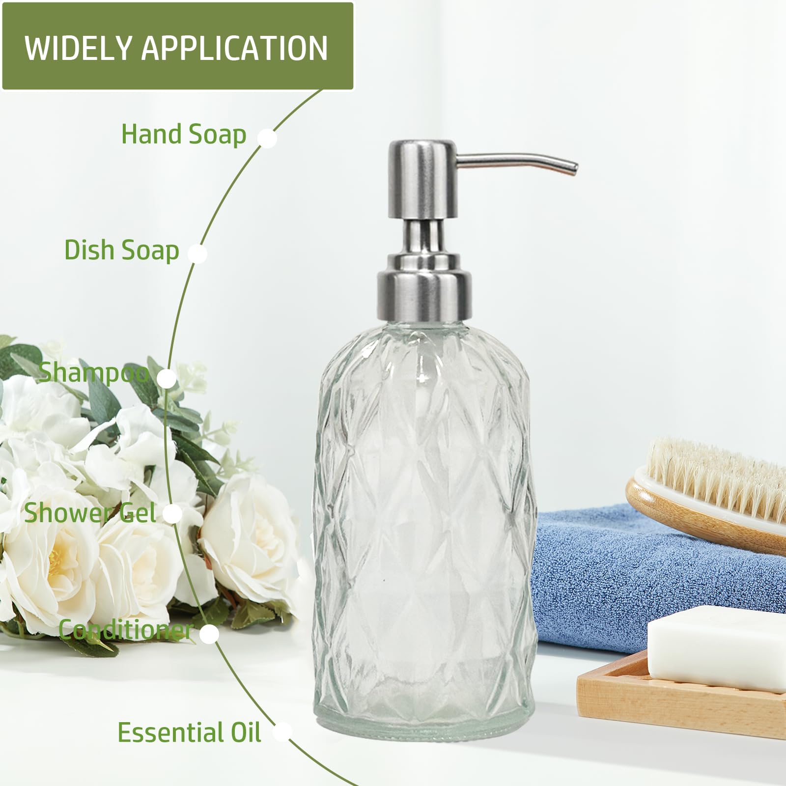 12Oz Clear Glass Soap Dispenser with Stainless Steel Pump