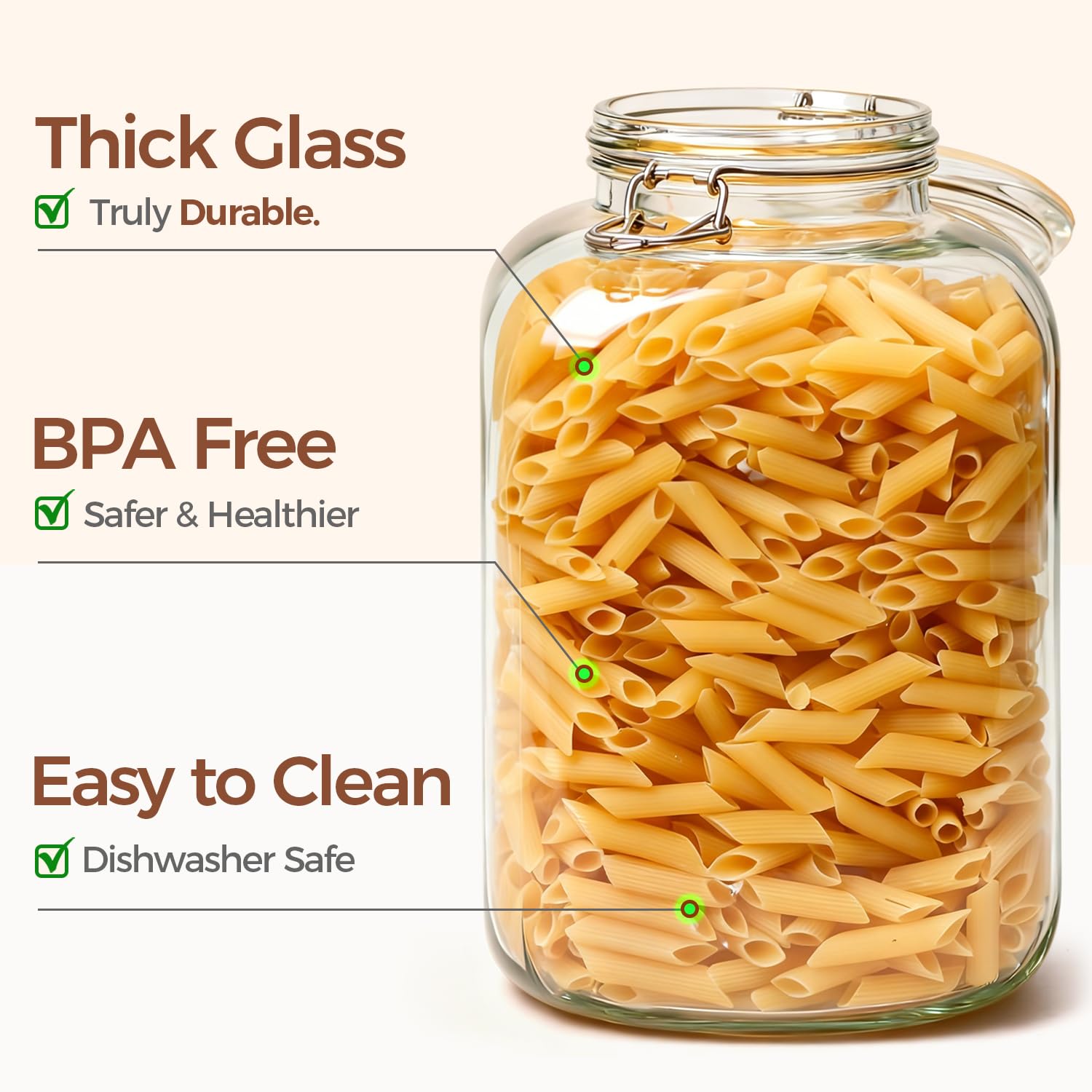 Square Glass Jars with Airtight Lid 1.3 Gallon 2 Pack Large Canister (2 Count)