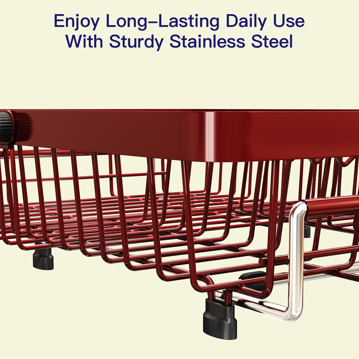 Red Dish Drying Rack Over The Sink with Utensil Holder
