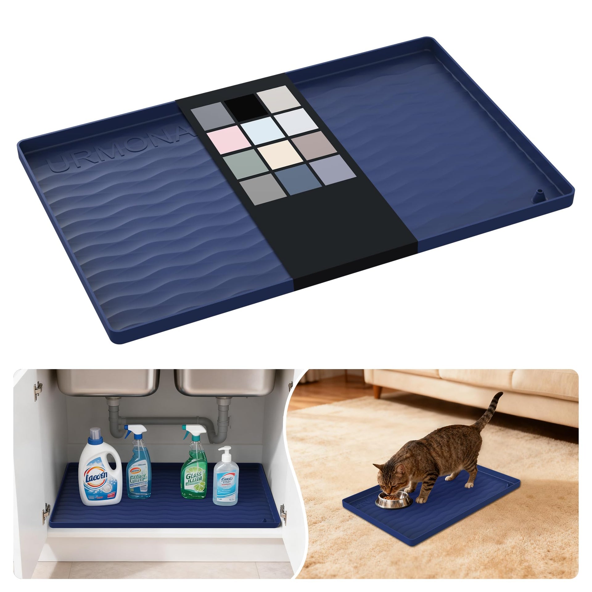 Waterproof Silicone Under Sink Mat 19'' x 12'' Shelf Liner for Kitchen and Bathroom