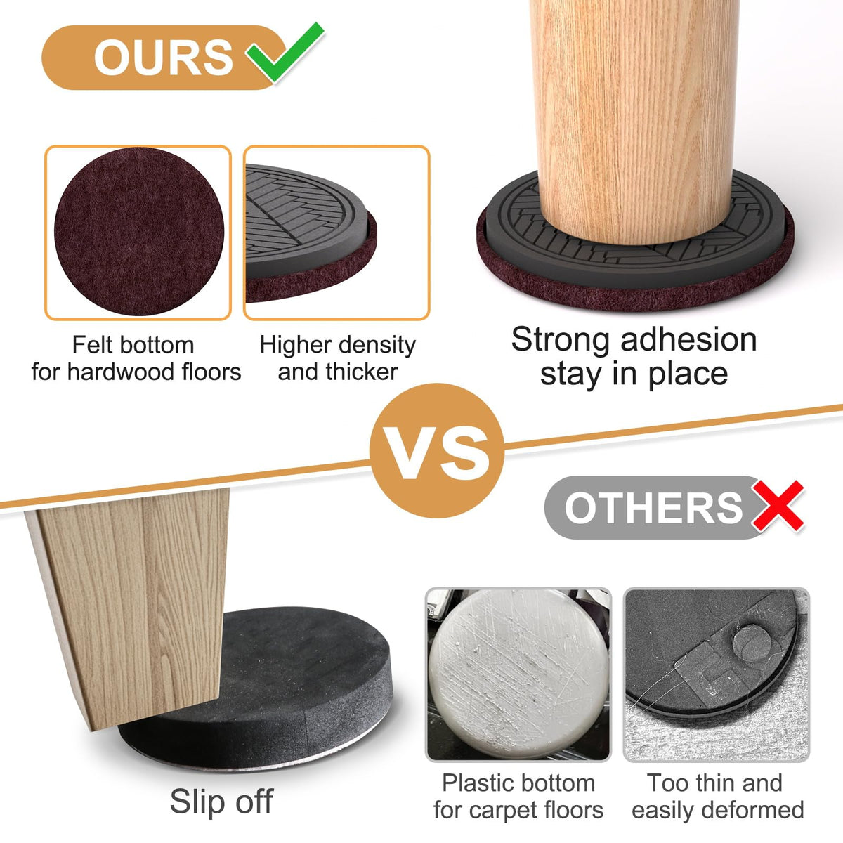Felt Furniture Sliders for Hardwood Floors (16 Count)