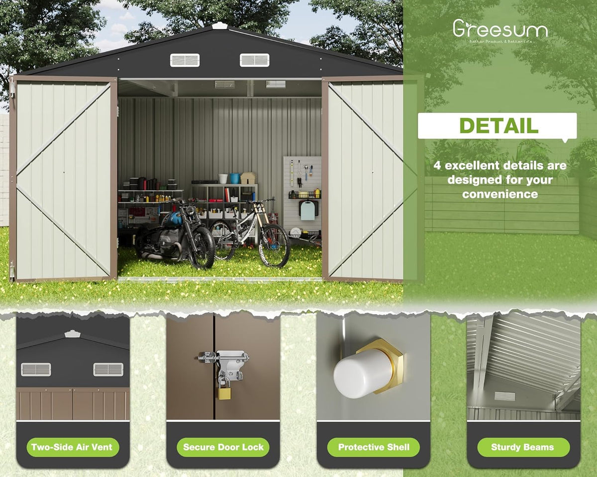 10 x 10 FT Metal Outdoor Storage Shed