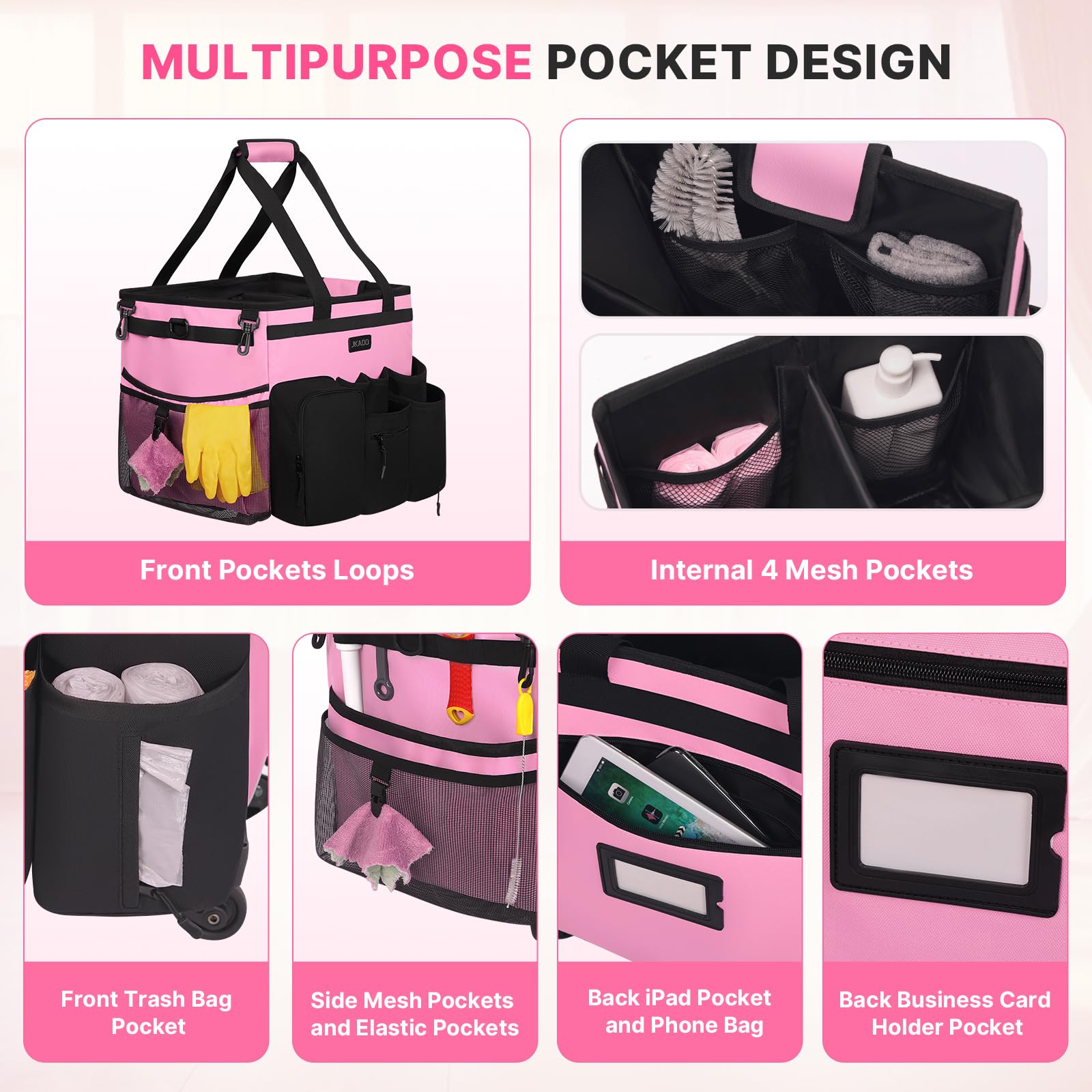 Large Rolling Cleaning Caddy Bag with Detachable Trolley