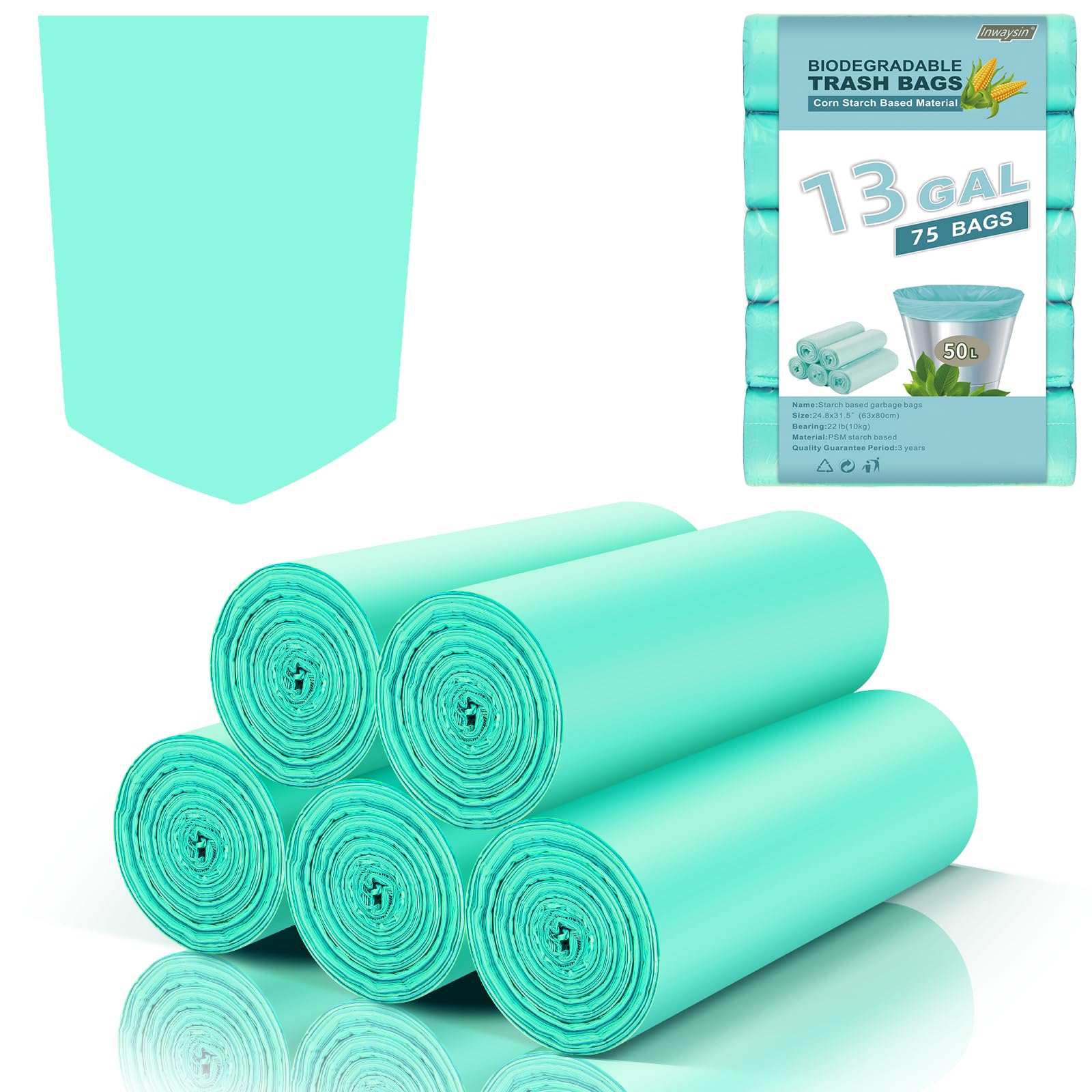 Unscented Biodegradable Trash Bags Strong Thick Compostable Garbage Bag (75 Count)