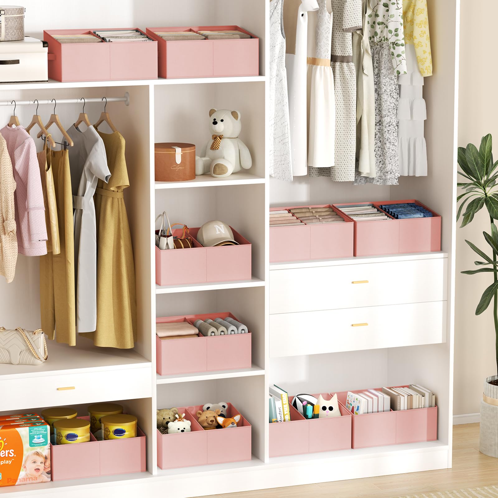 Large Closet Shelf Organizer Bins 8 Packs with Handles and Divider (8 Count)