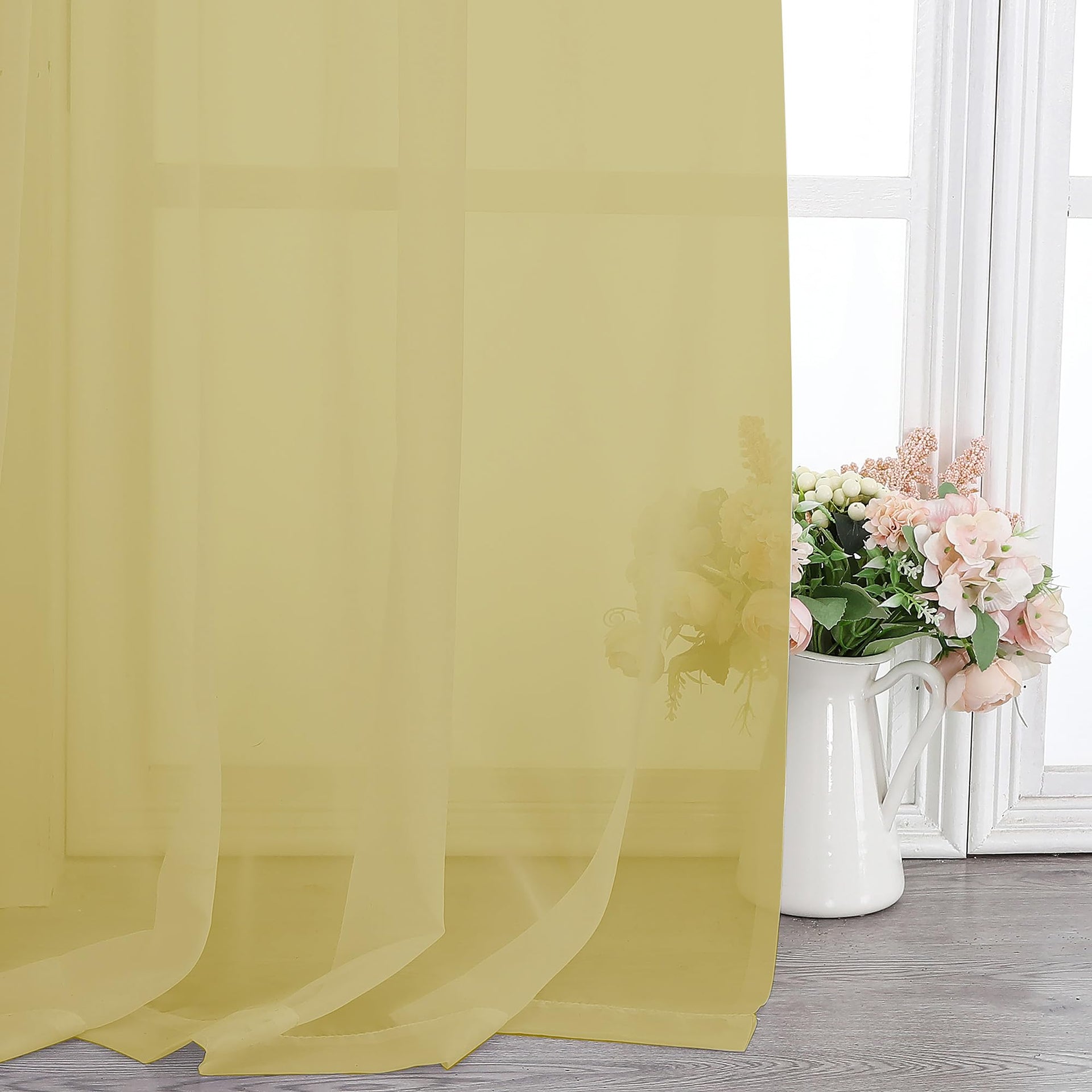 Sheer Mustard Yellow Curtains 90 inches Long 2 Panels (2 Count)
