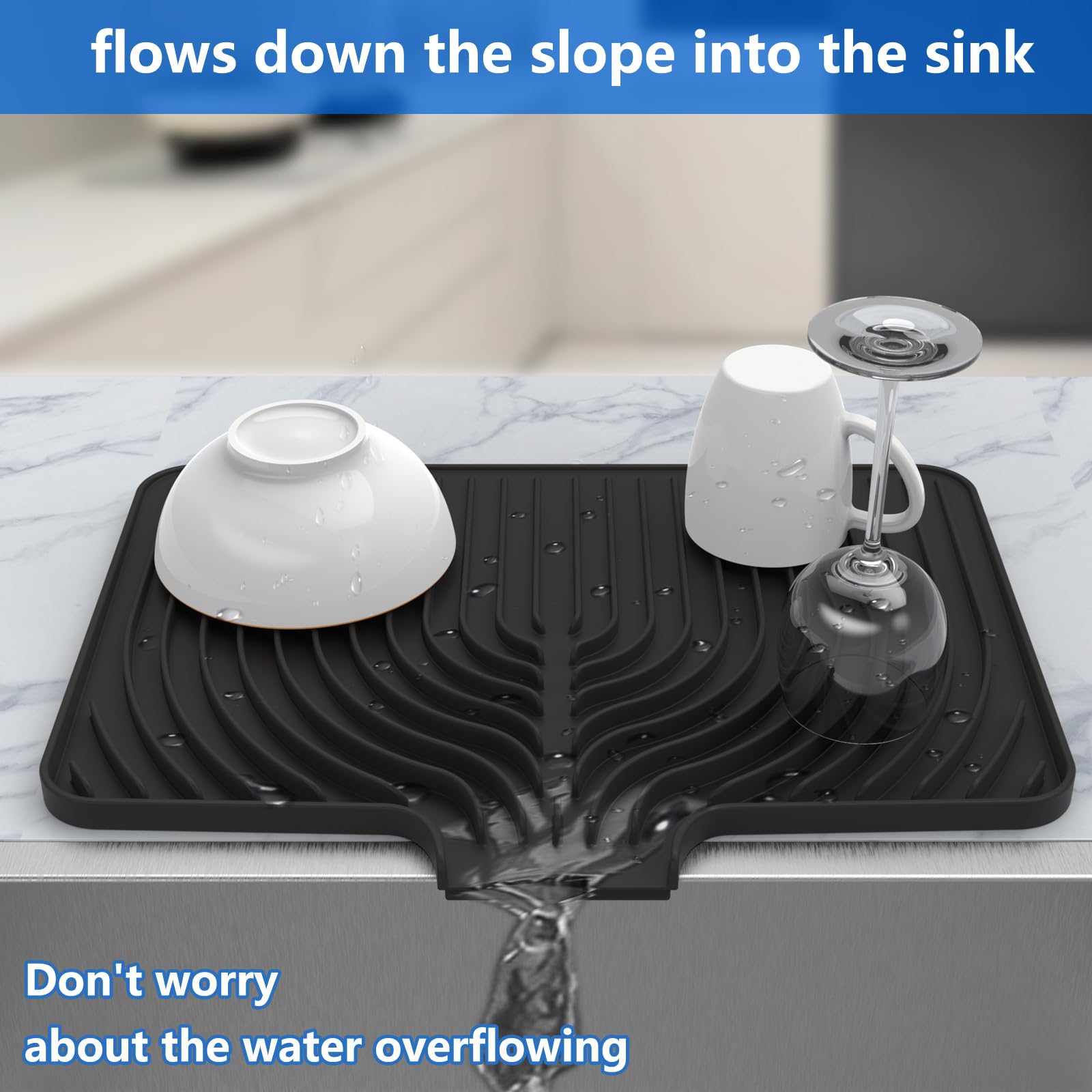 Dish Drying Mat for sink with a bulged edge