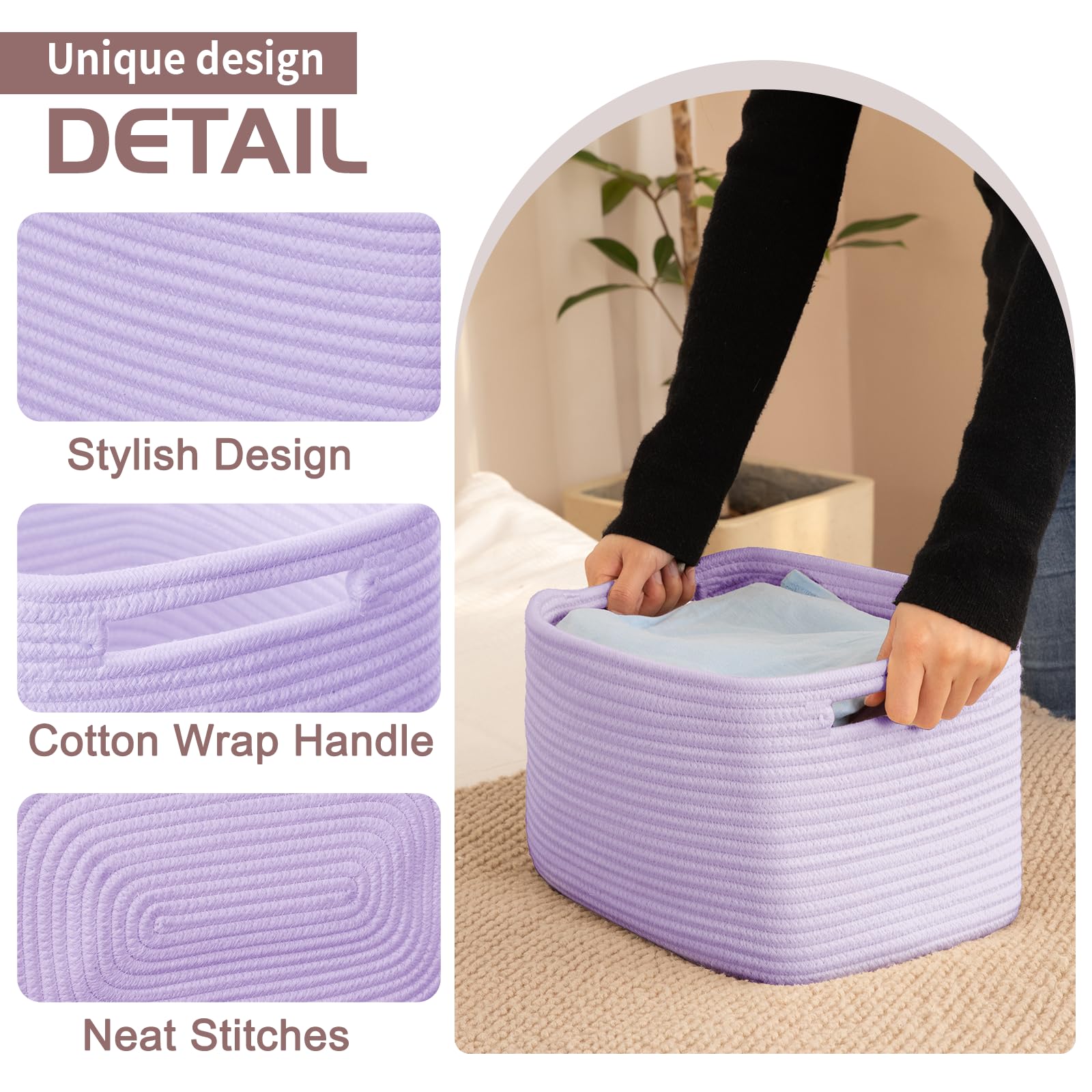 4 Pack Storage Baskets for Organizing 15L Cube Storage Bins Purple (4 Count)