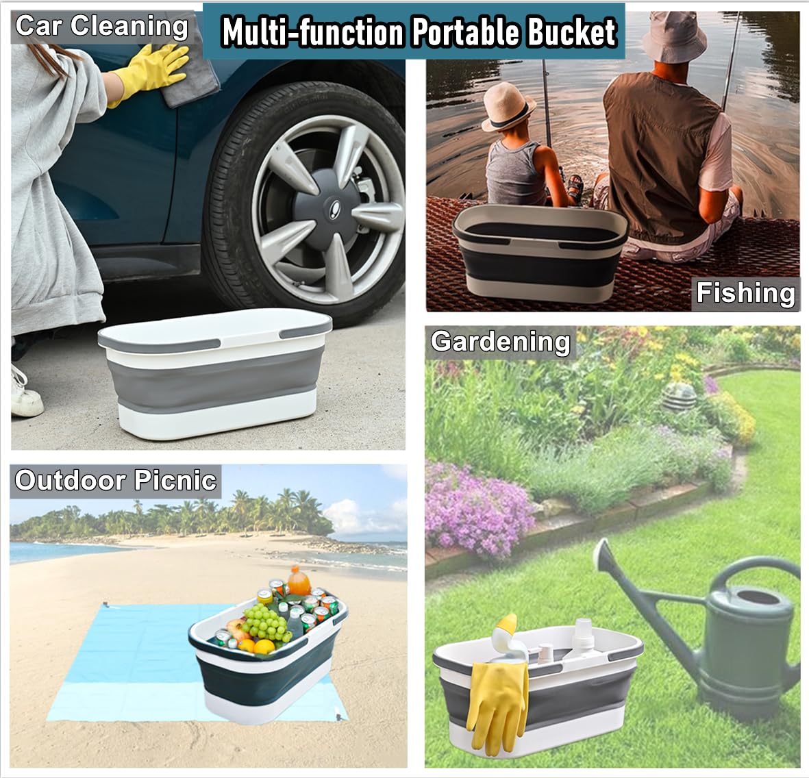 Collapsible Mop Bucket Basin Tub with Handle and Wheels